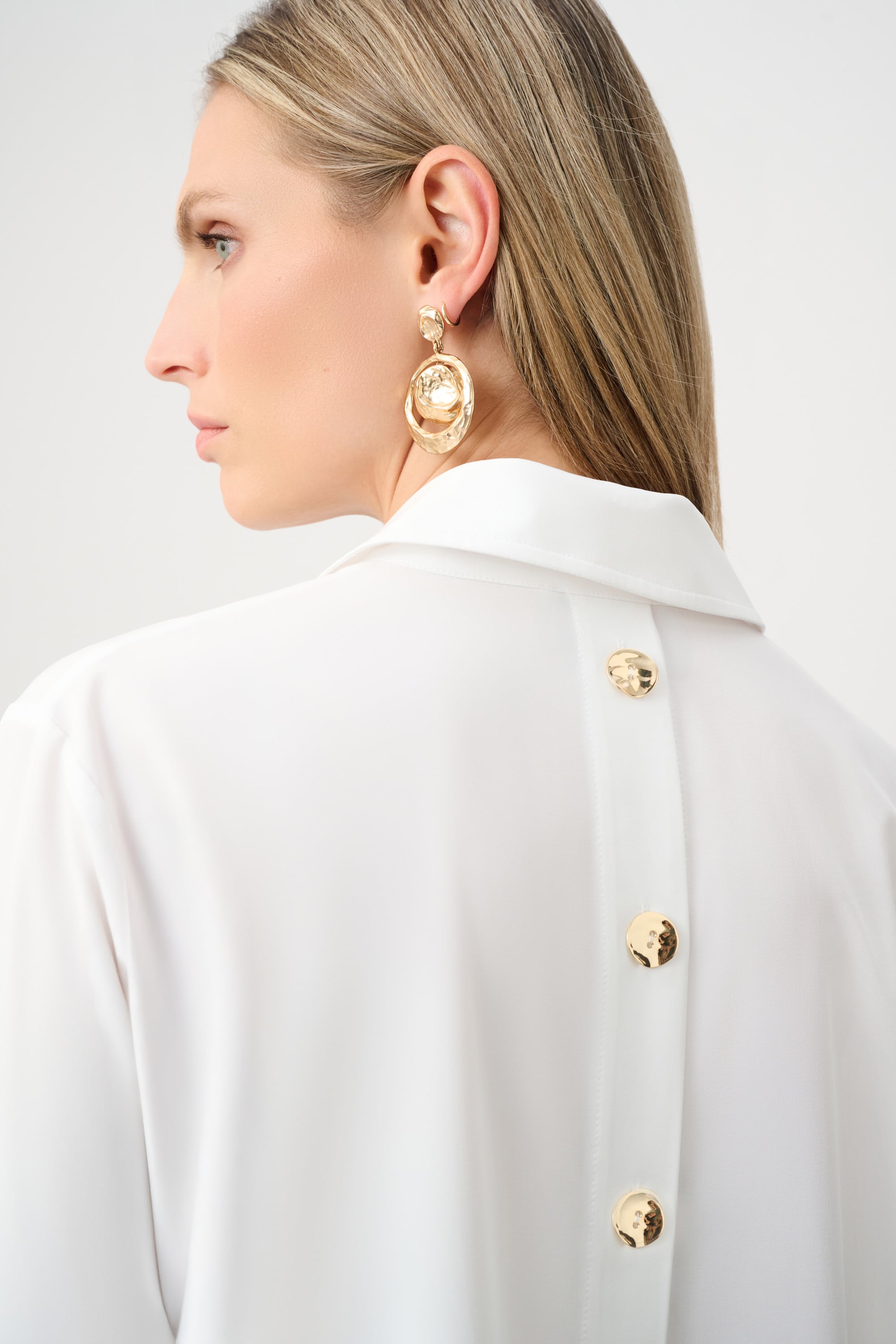 Stretch Poplin Shirt-Collar Boxy Top