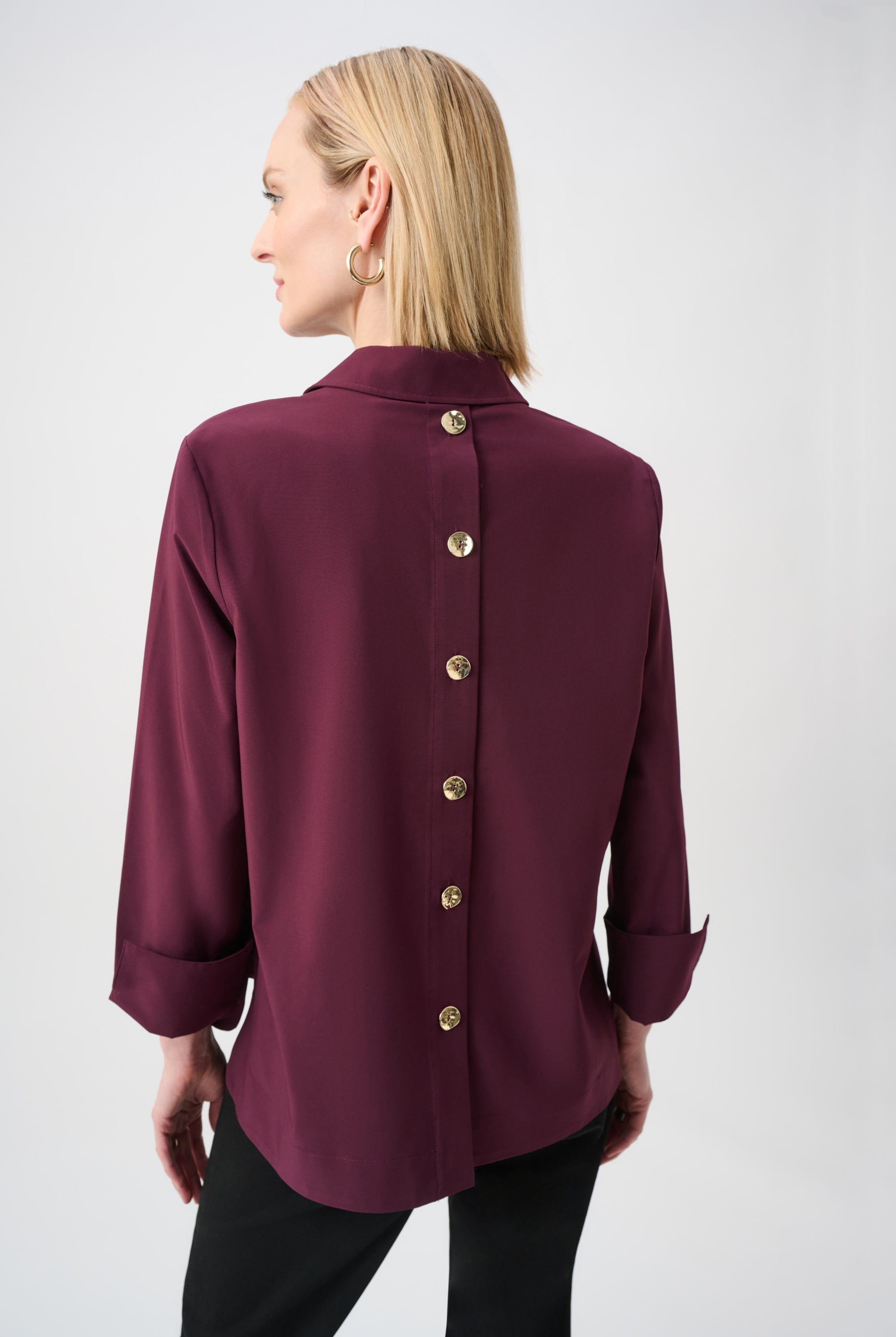 Stretch Poplin Shirt-Collar Boxy Top