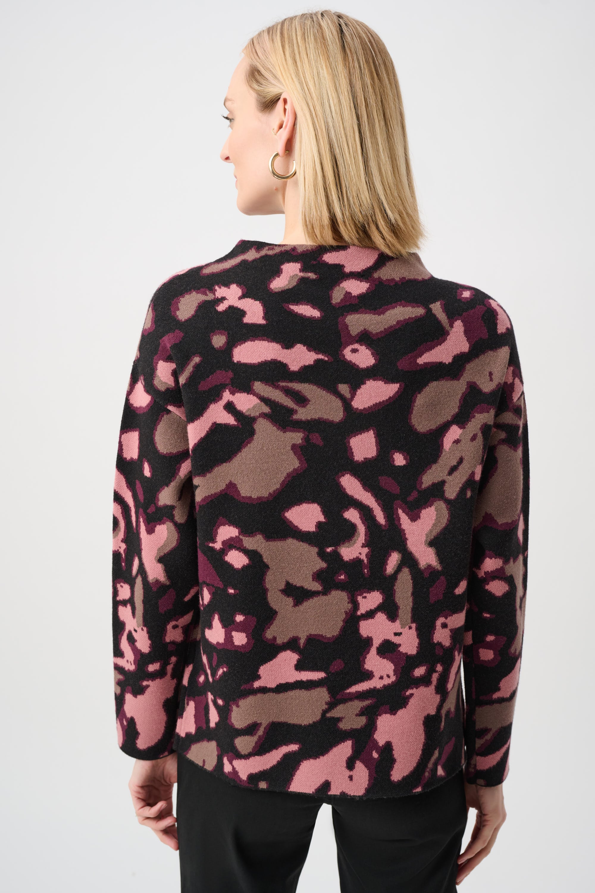 Abstract Jacquard Sweater With Rhinestone Detail