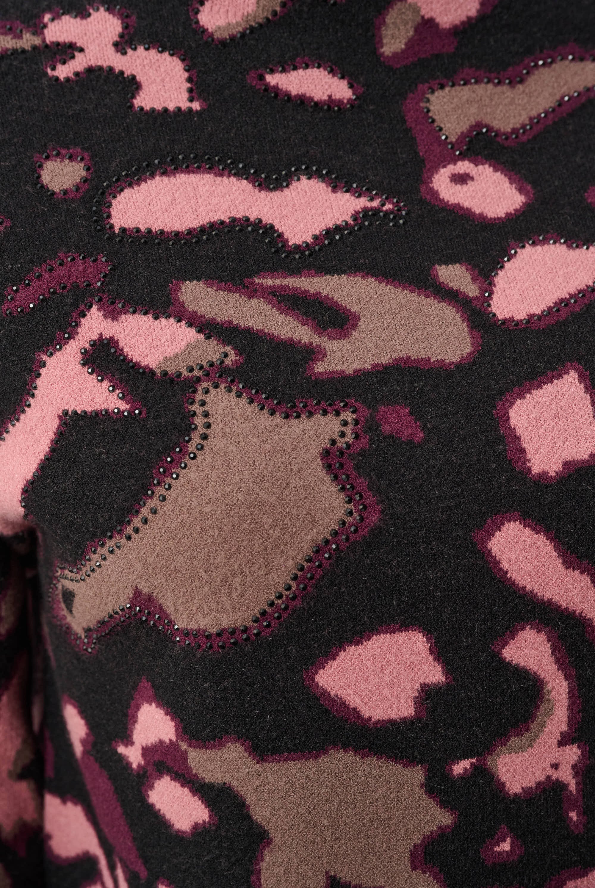 Abstract Jacquard Sweater With Rhinestone Detail