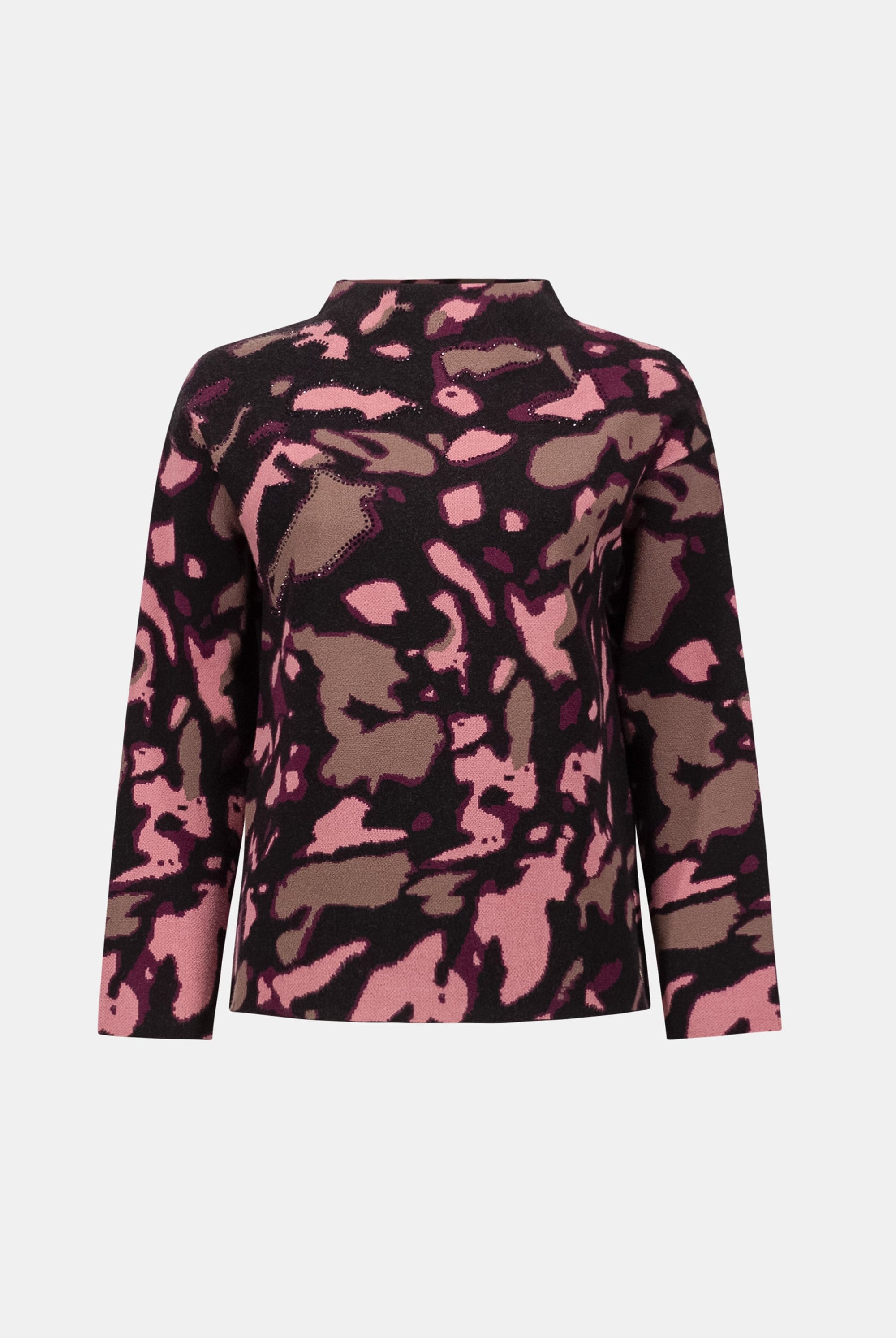 Abstract Jacquard Sweater With Rhinestone Detail