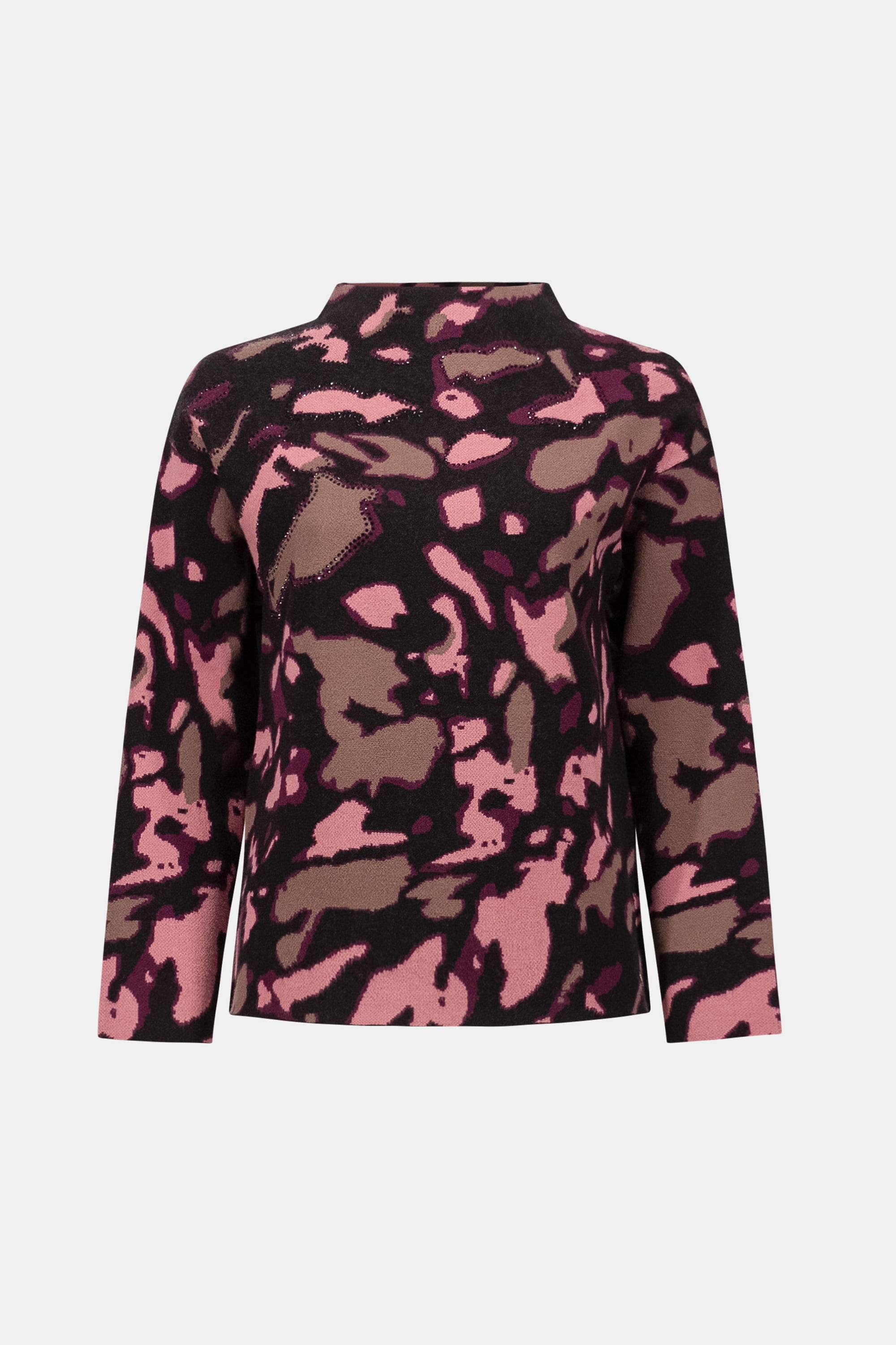 Abstract Jacquard Sweater With Rhinestone Detail