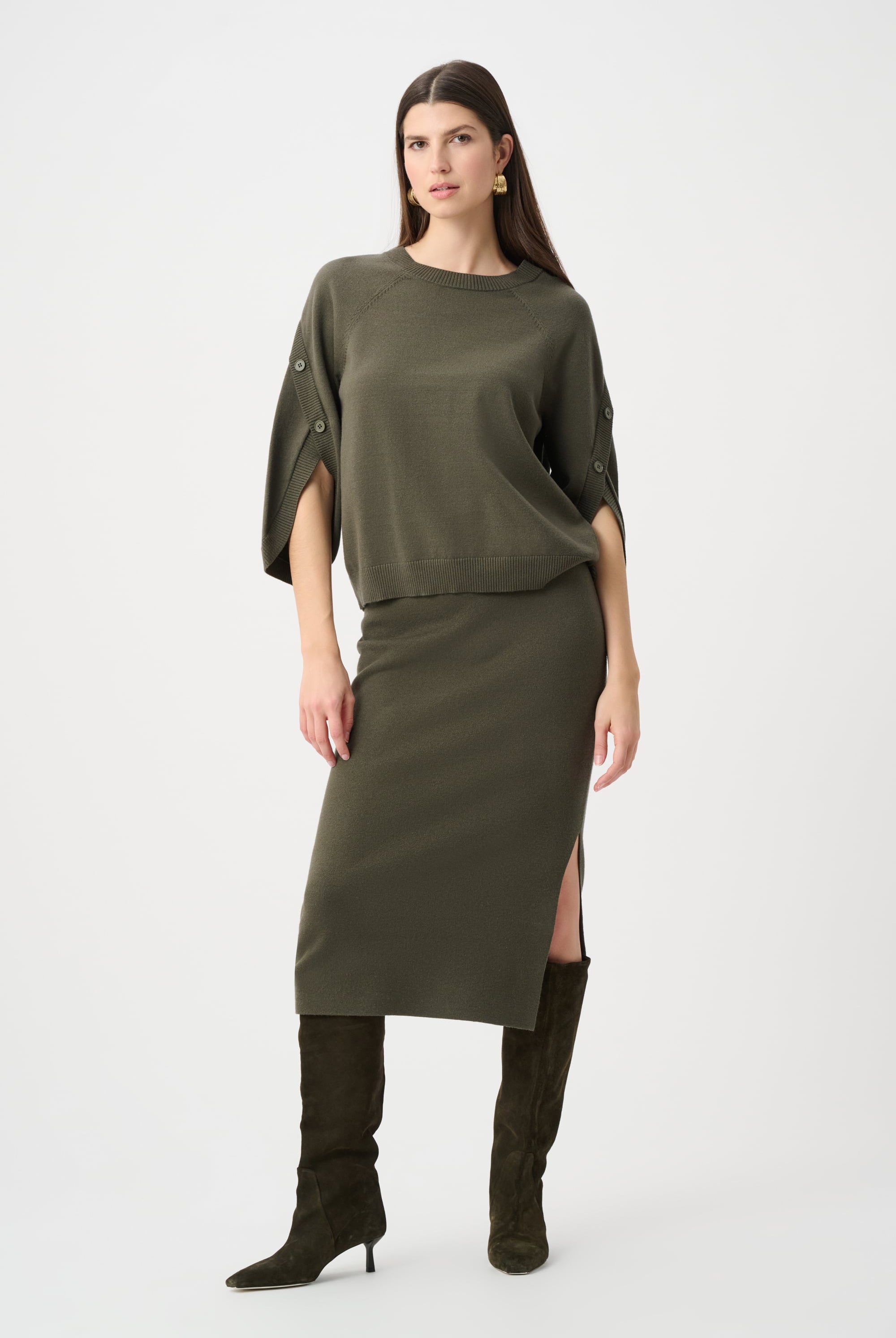 Brushed Viscose And Nylon Knit Tulip Sleeve Sweater