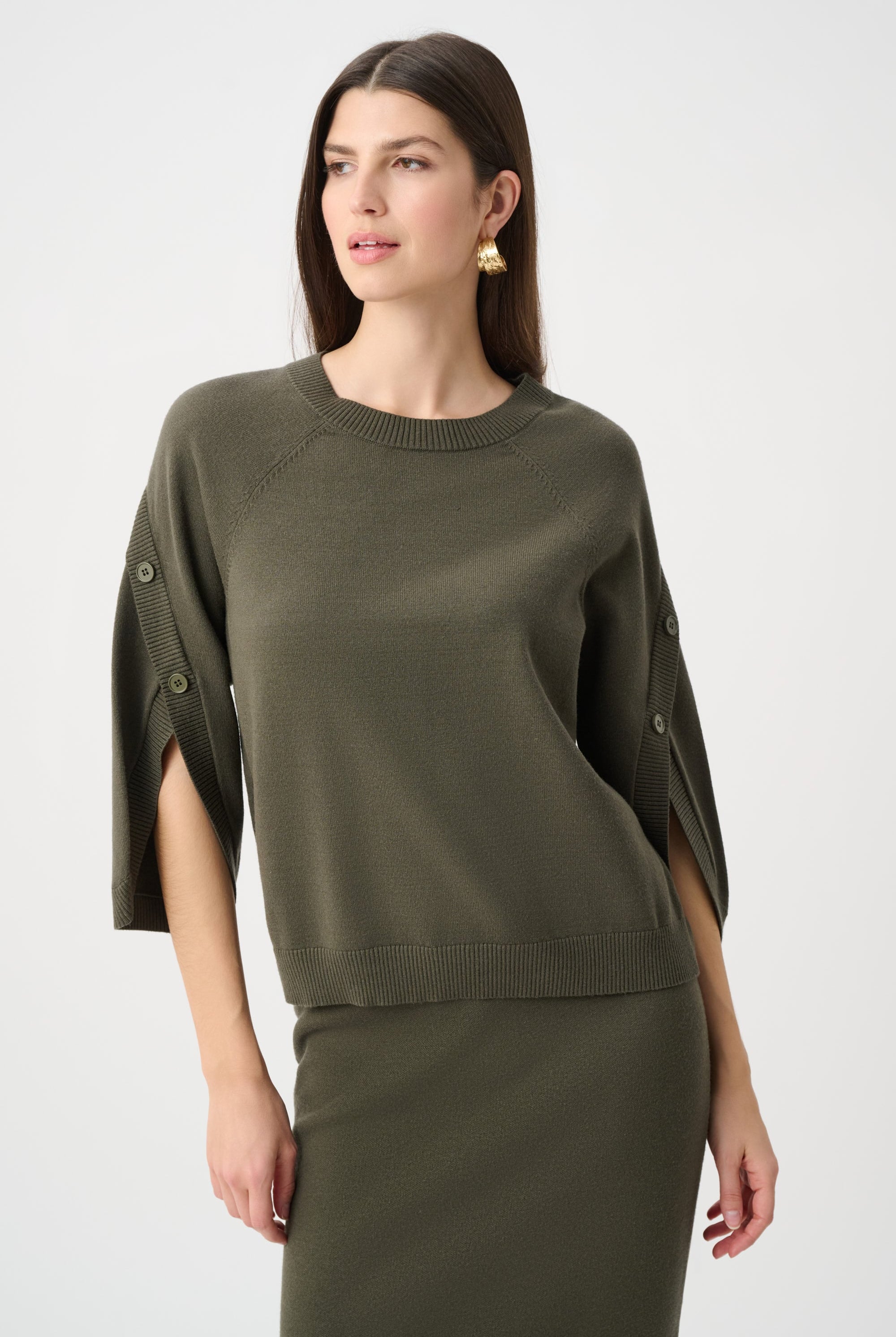 Brushed Viscose And Nylon Knit Tulip Sleeve Sweater