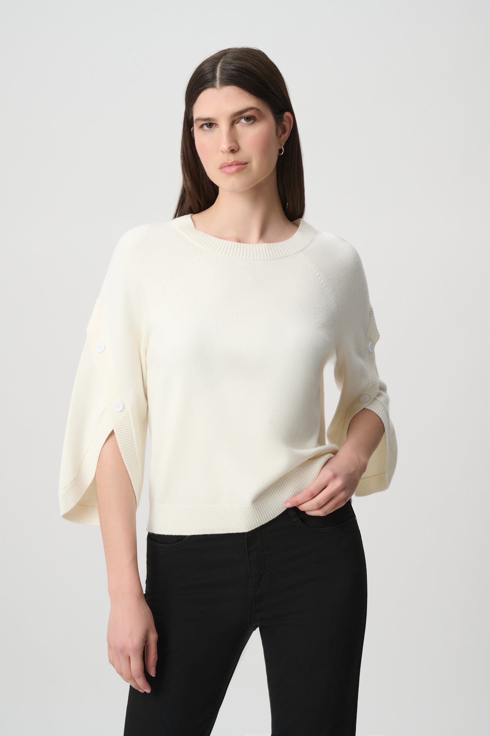 Brushed Viscose And Nylon Knit Tulip Sleeve Sweater