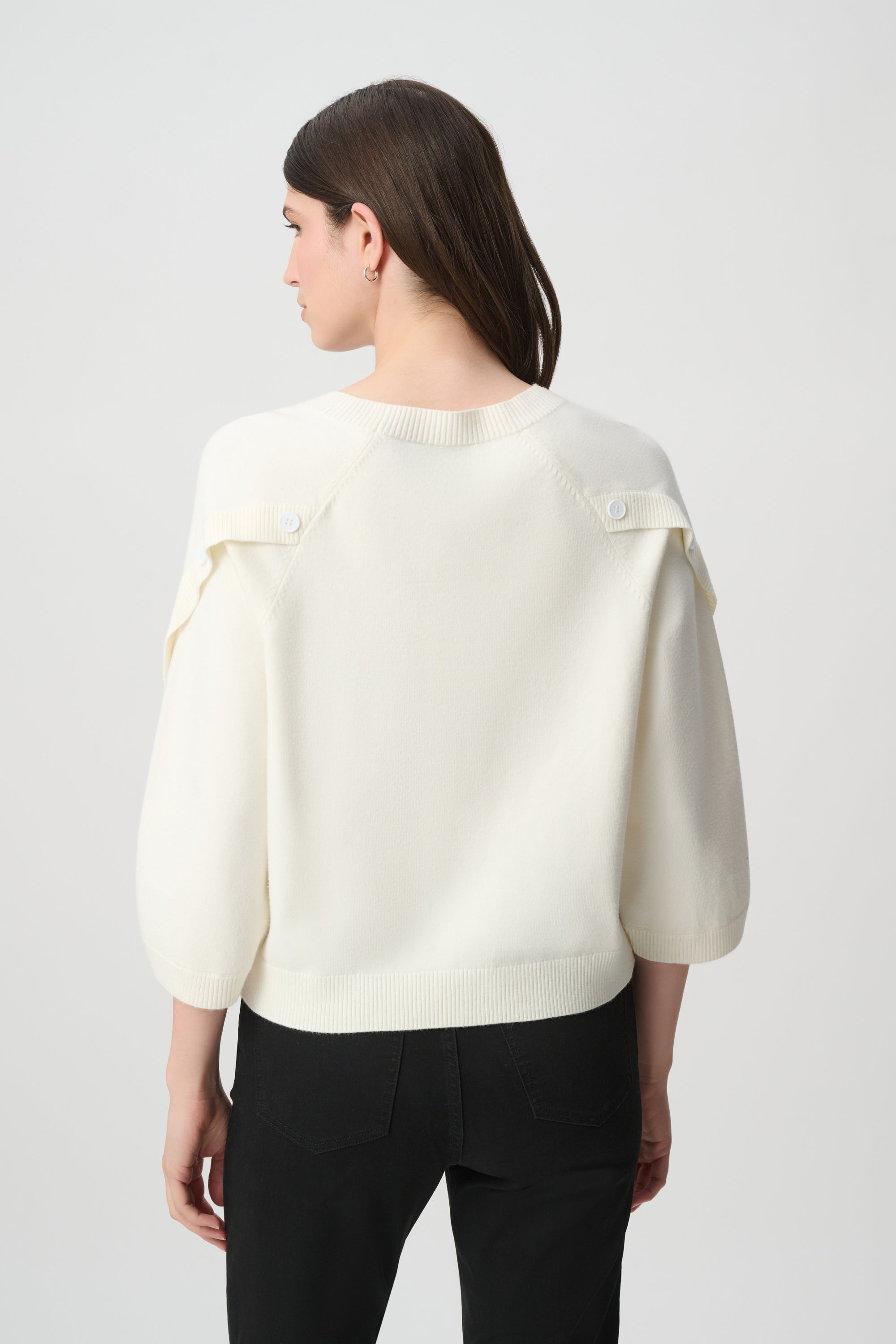 Brushed Viscose And Nylon Knit Tulip Sleeve Sweater