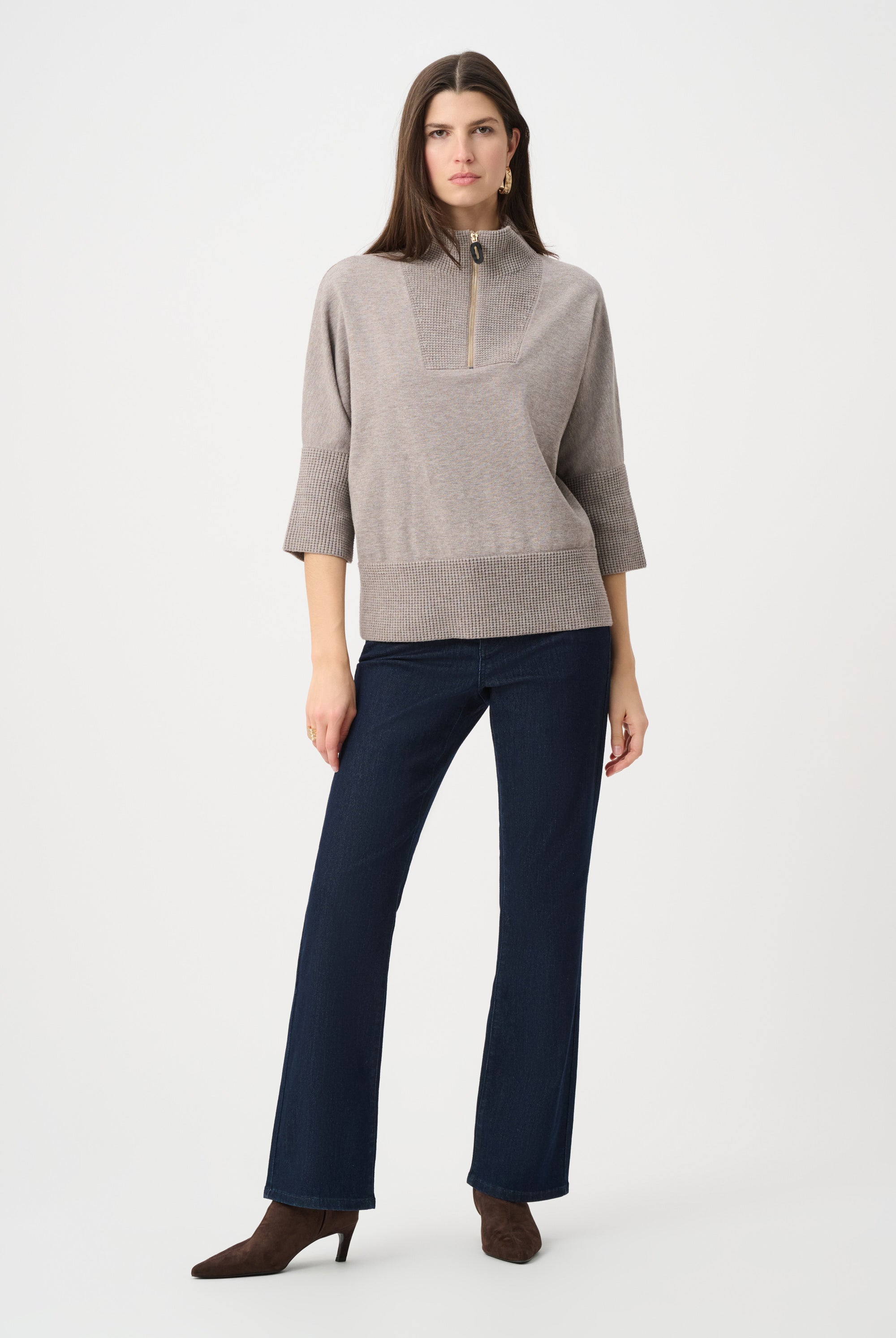 Brushed Viscose And Nylon Funnel-Neck Sweater