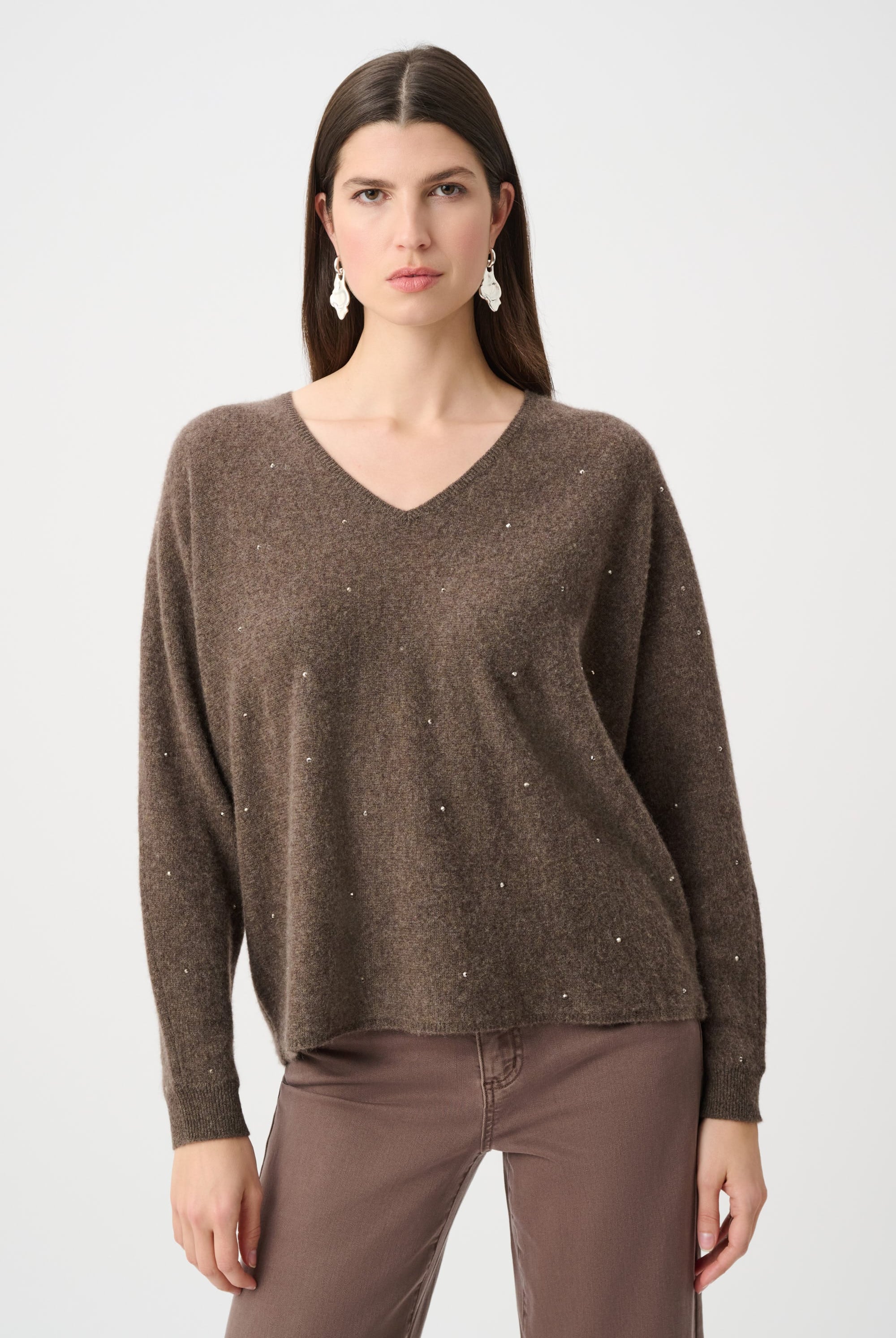 Cashmere Boxy Sweater With Rhinestone Detail