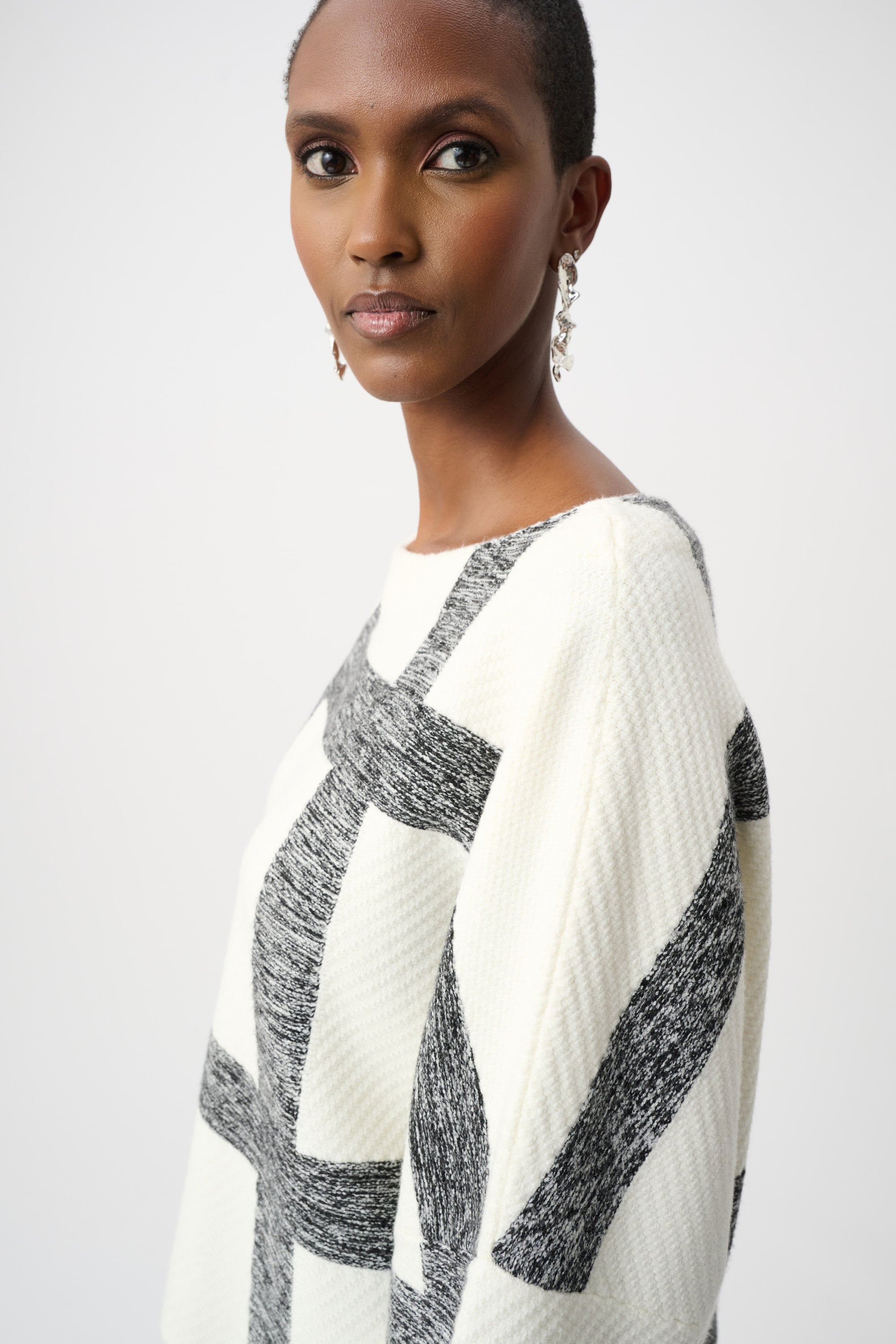 Brushed Viscose And Nylon Plaid Boat-Neck Sweater