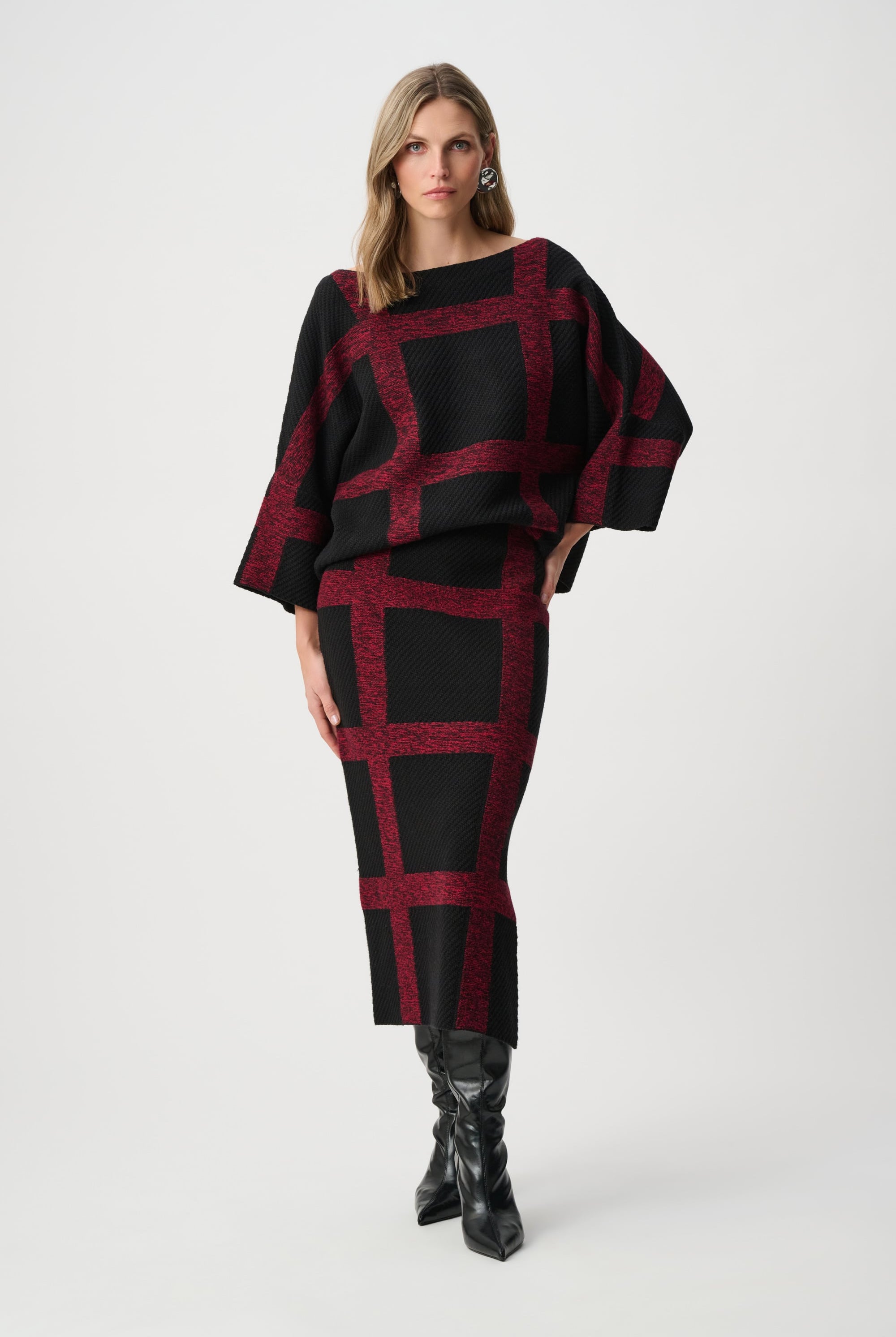 Brushed Viscose And Nylon Plaid Boat-Neck Sweater