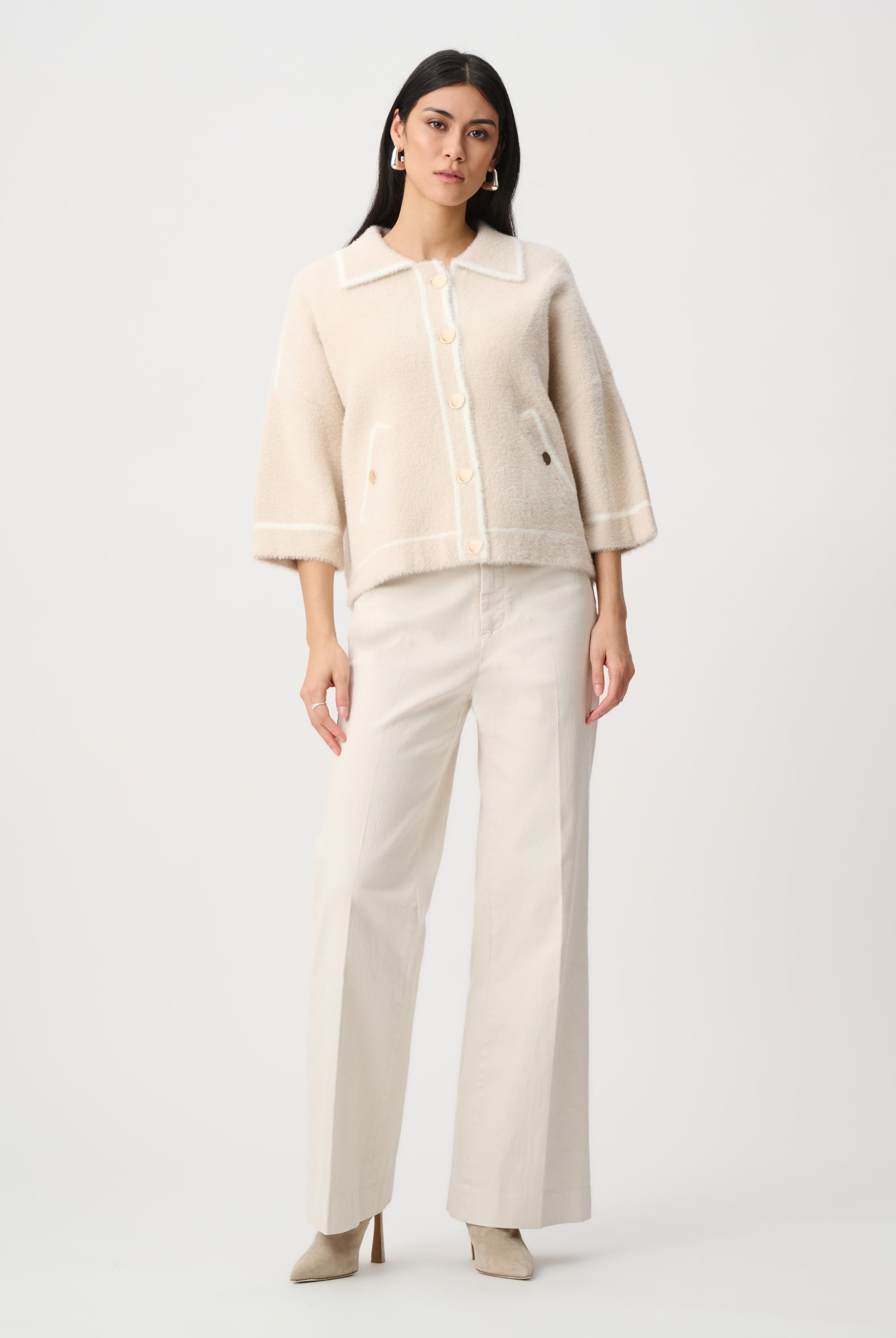 Feather Yarn Knit Boxy Jacket