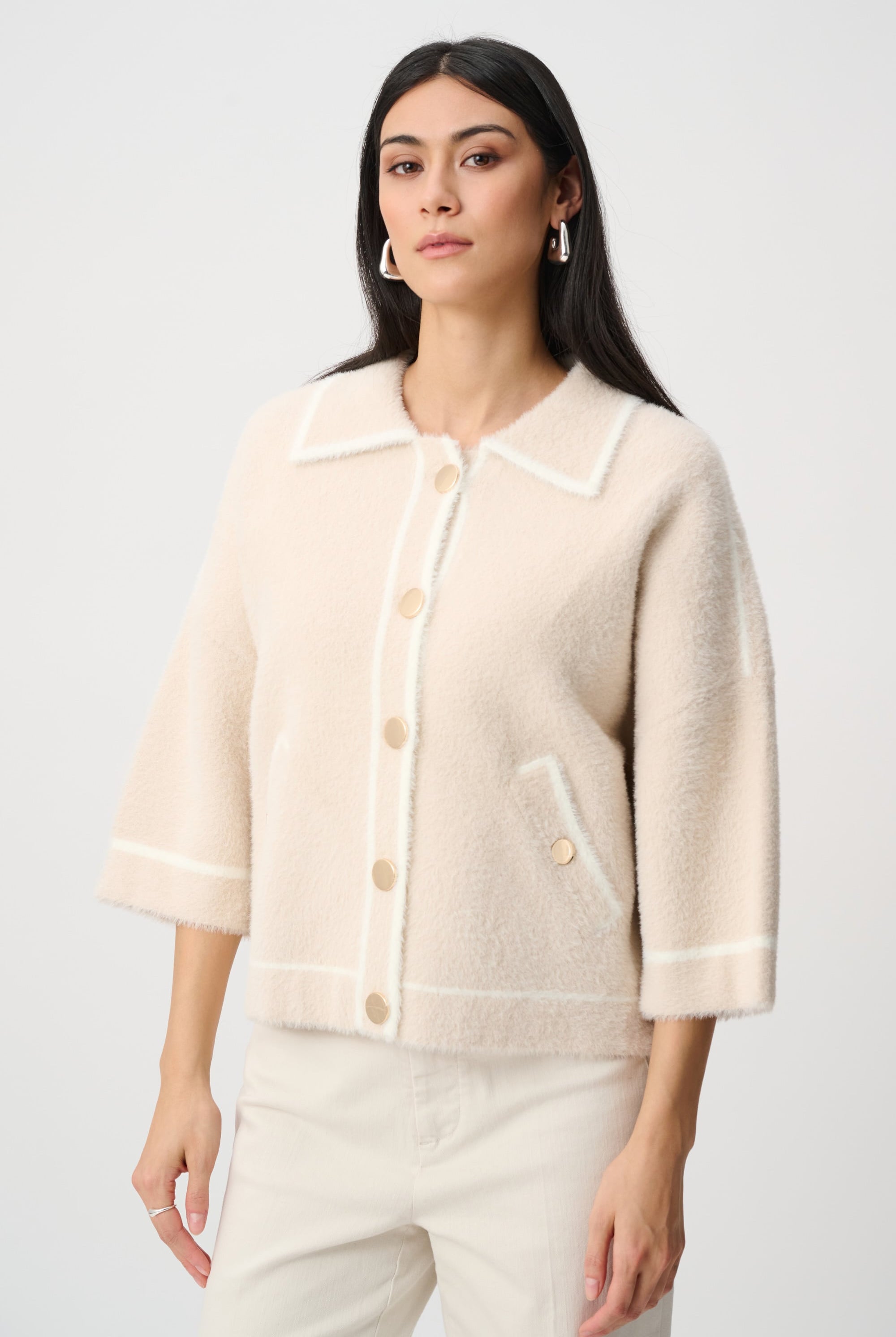 Feather Yarn Knit Boxy Jacket