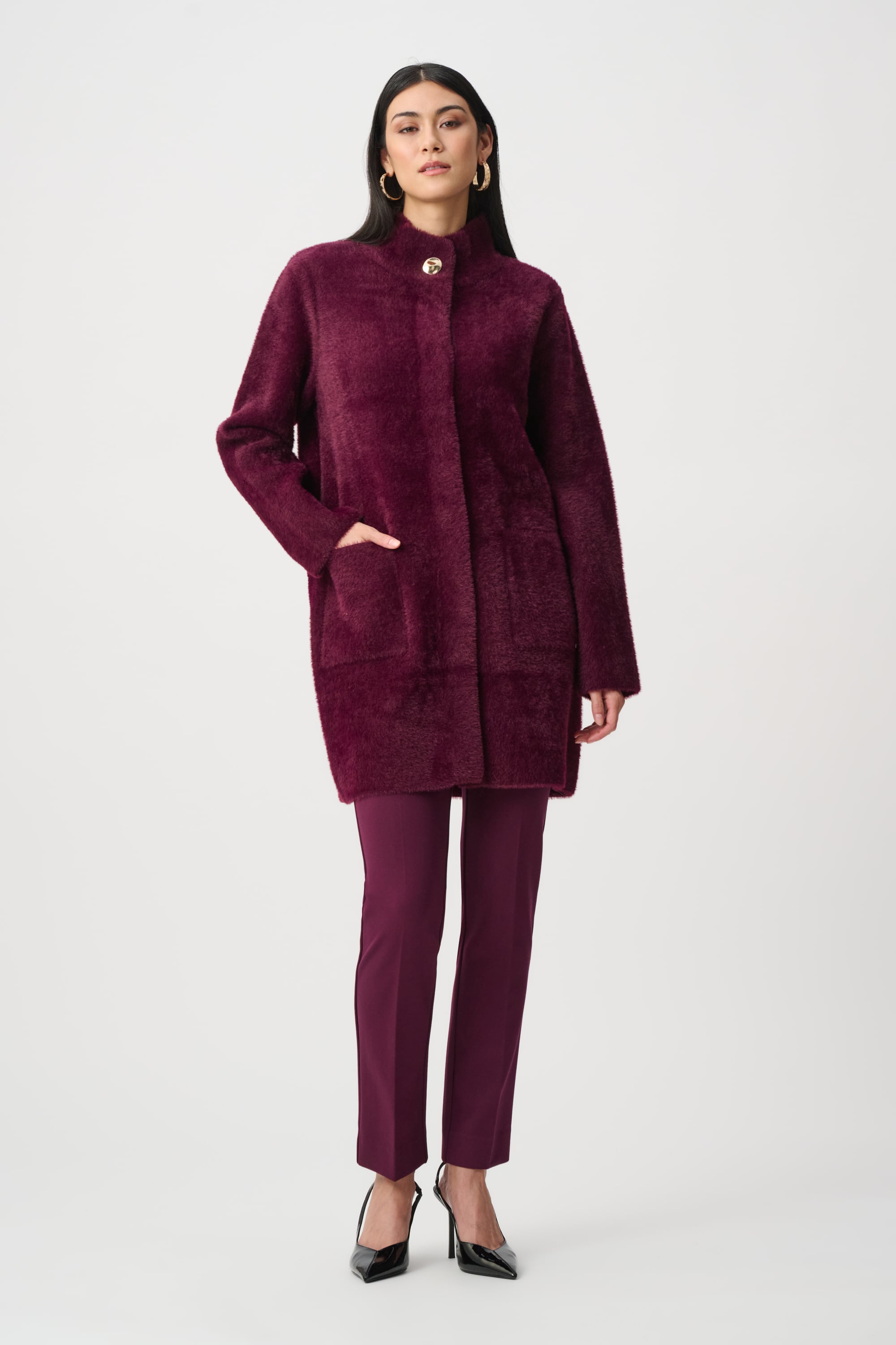 Feather Yarn Mock-Neck Coat
