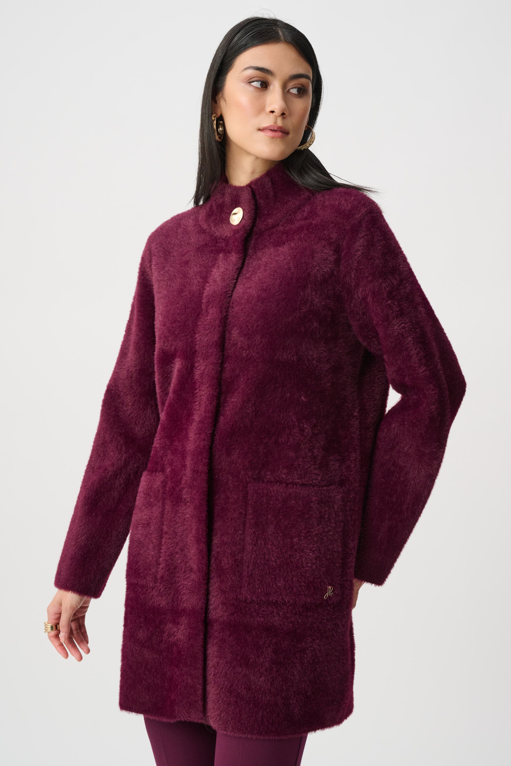 Feather Yarn Mock-Neck Coat