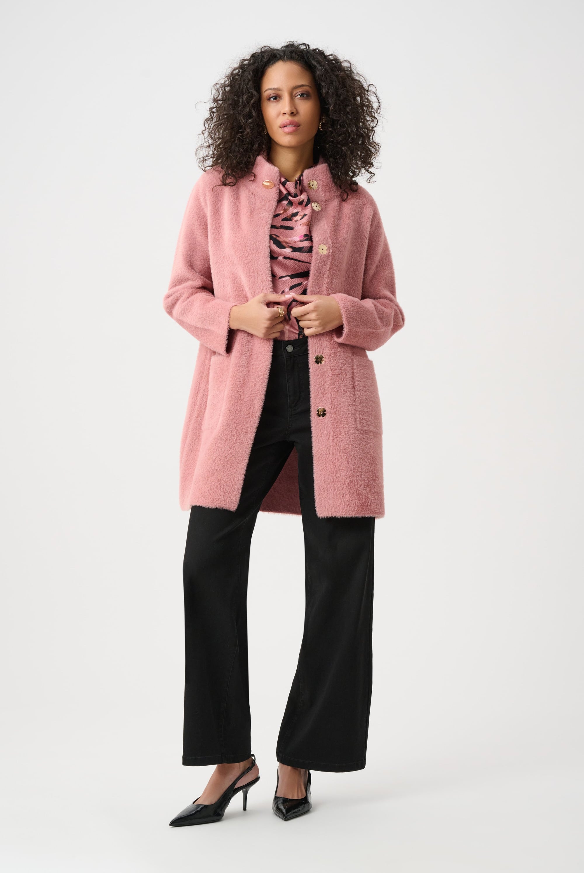 Feather Yarn Mock-Neck Coat