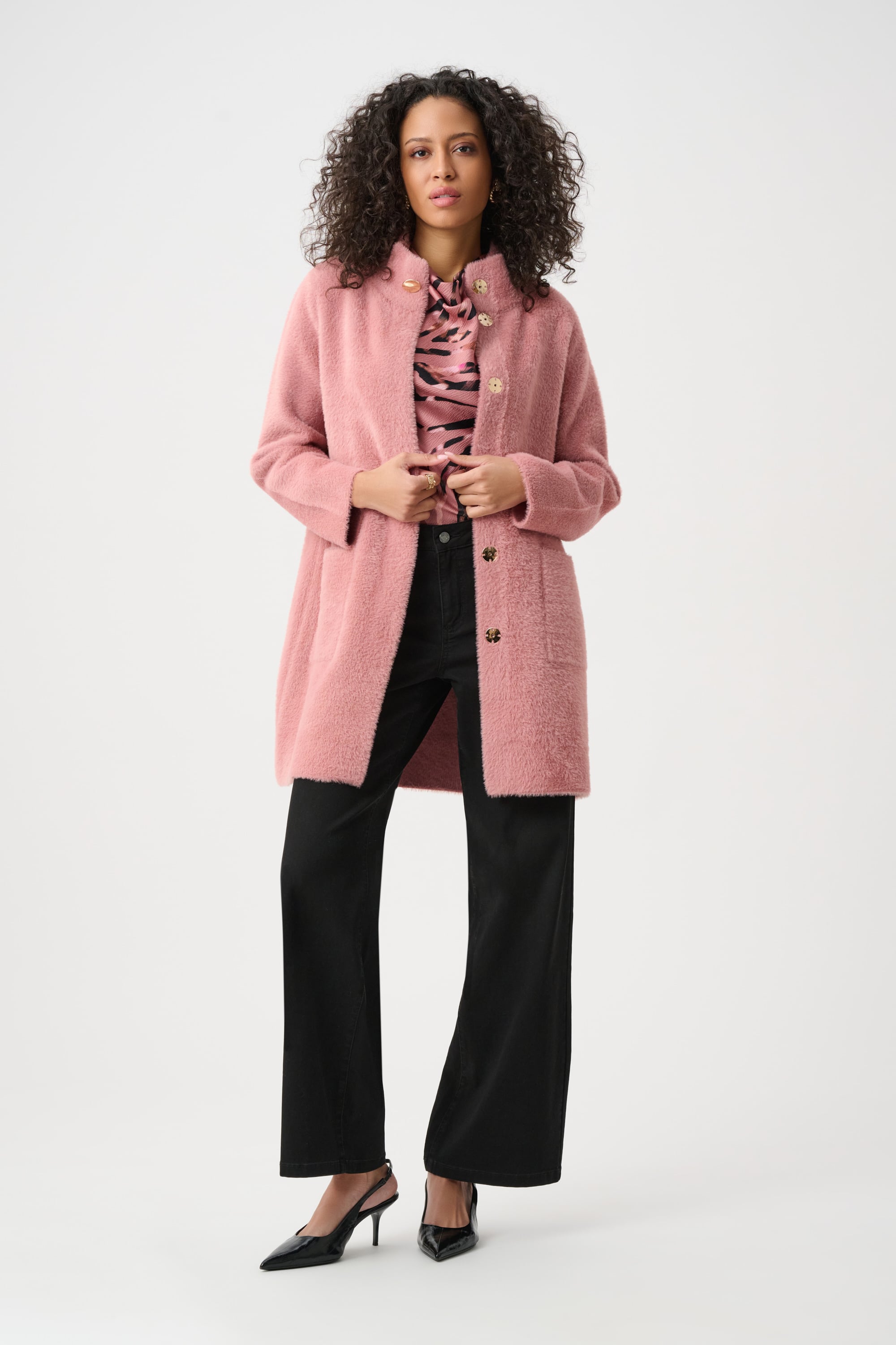 Feather Yarn Mock-Neck Coat