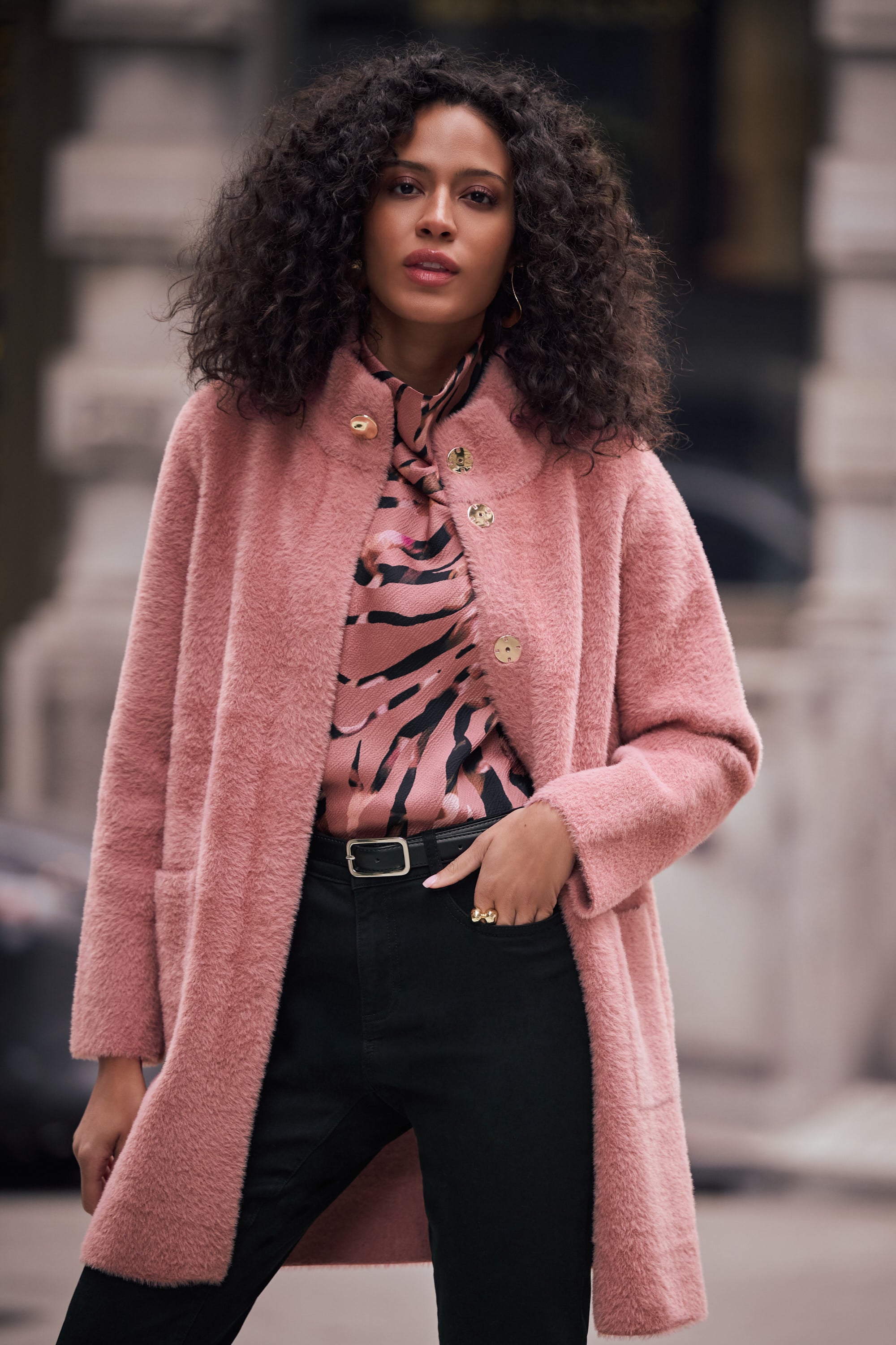 Feather Yarn Mock-Neck Coat