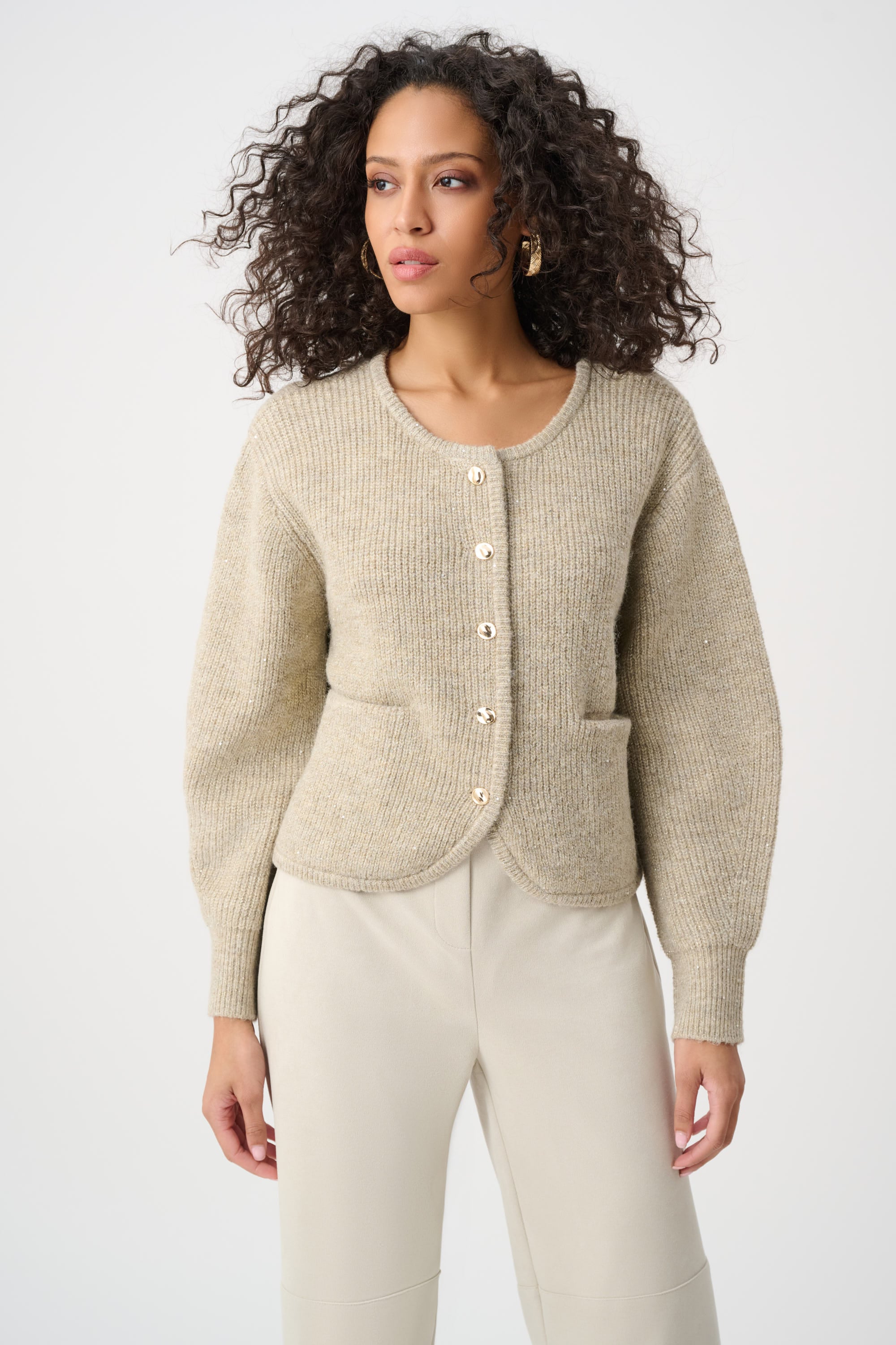 Sweater Knit Sequined Boxy Crewneck Cardigan