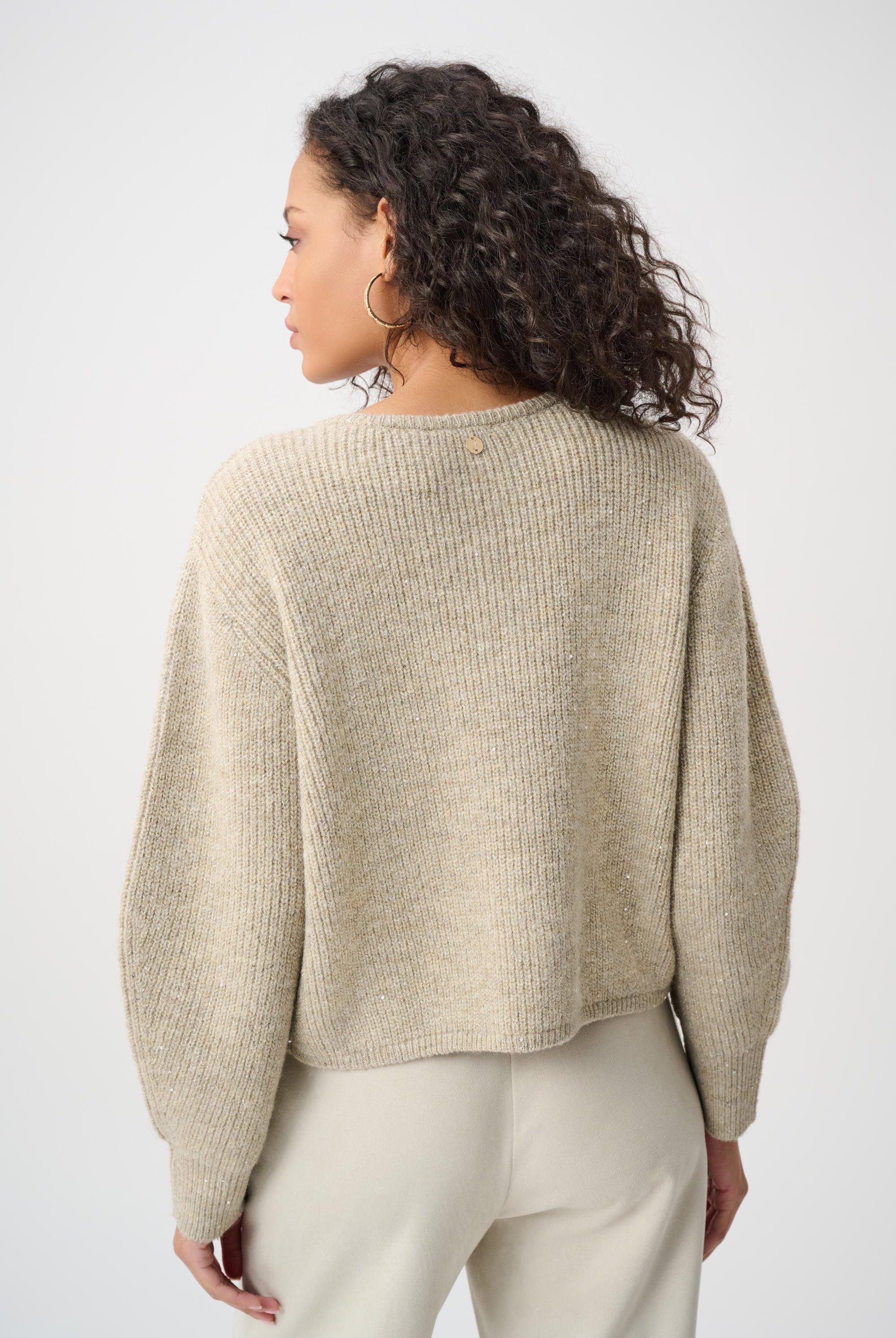Sweater Knit Sequined Boxy Crewneck Cardigan