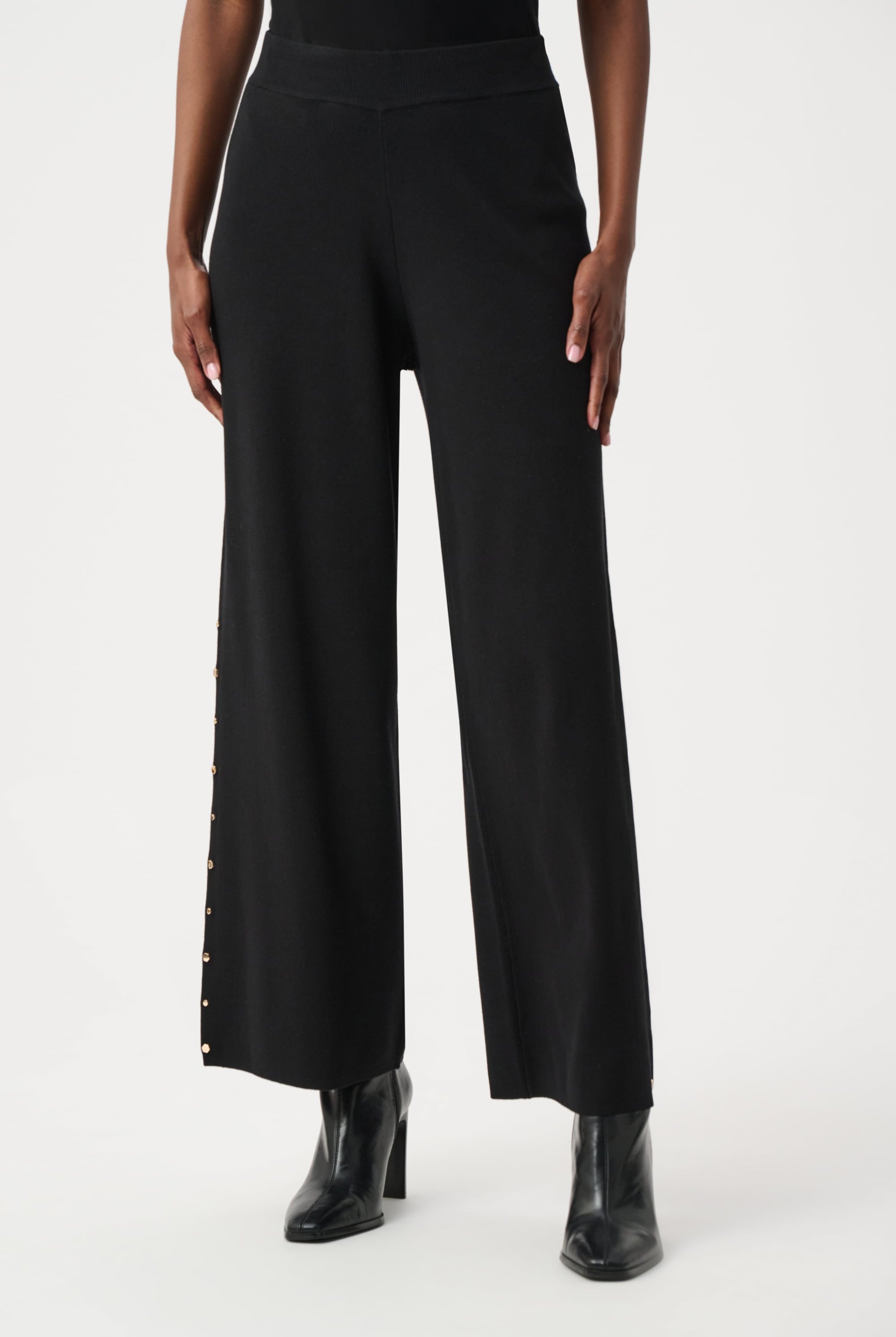 Wide Leg Pull-On Sweater Pants With Metal Stud Detail