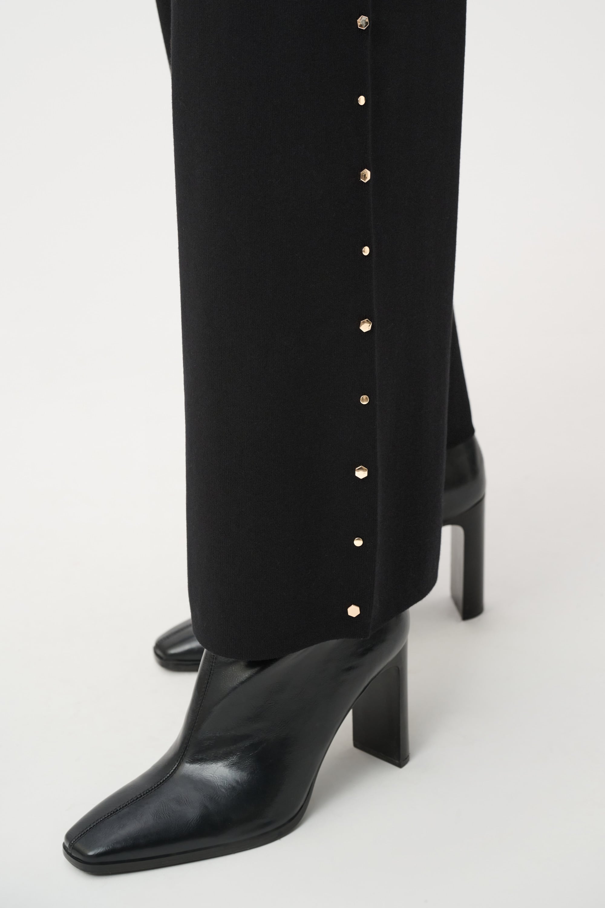 Wide Leg Pull-On Sweater Pants With Metal Stud Detail