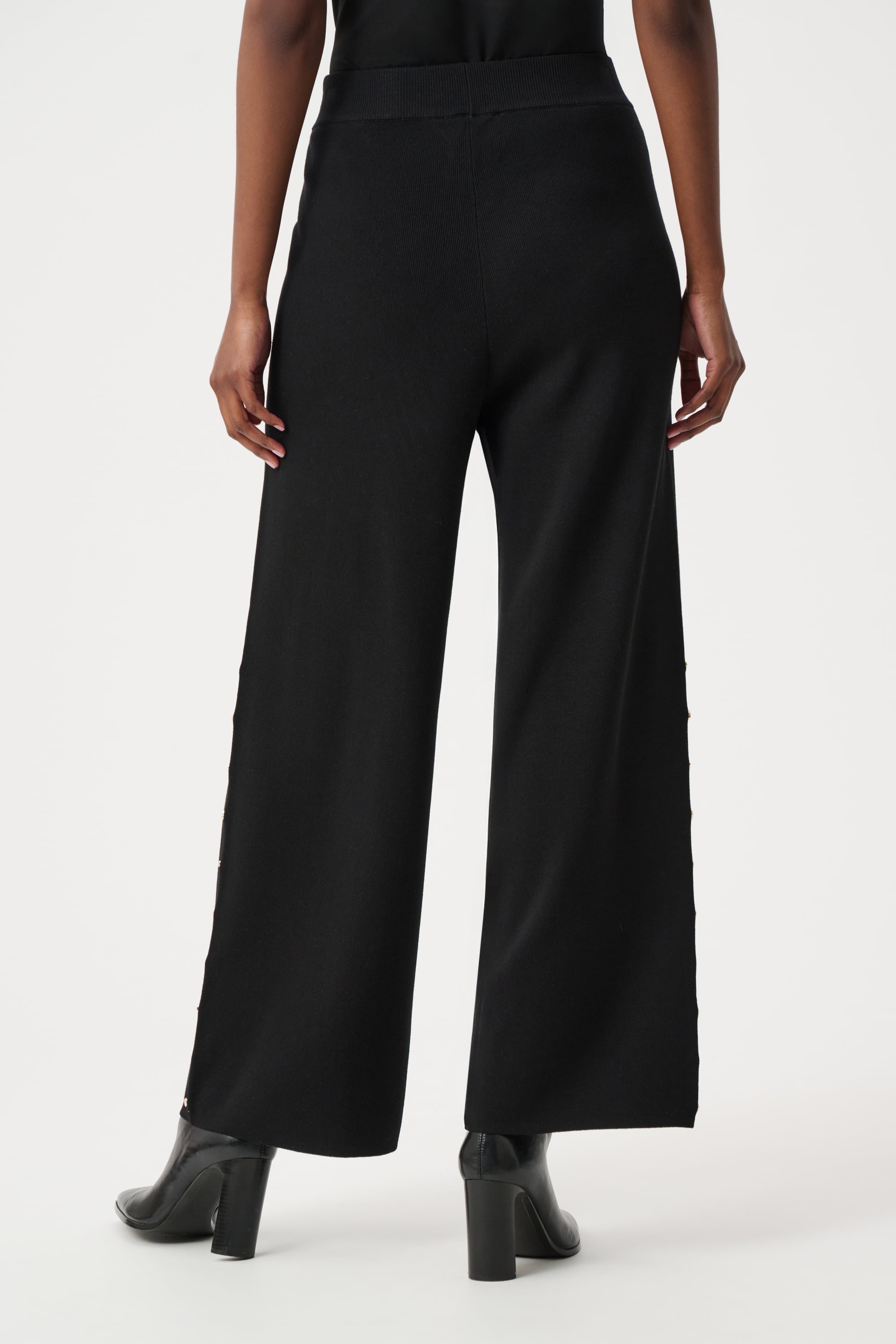 Wide Leg Pull-On Sweater Pants With Metal Stud Detail