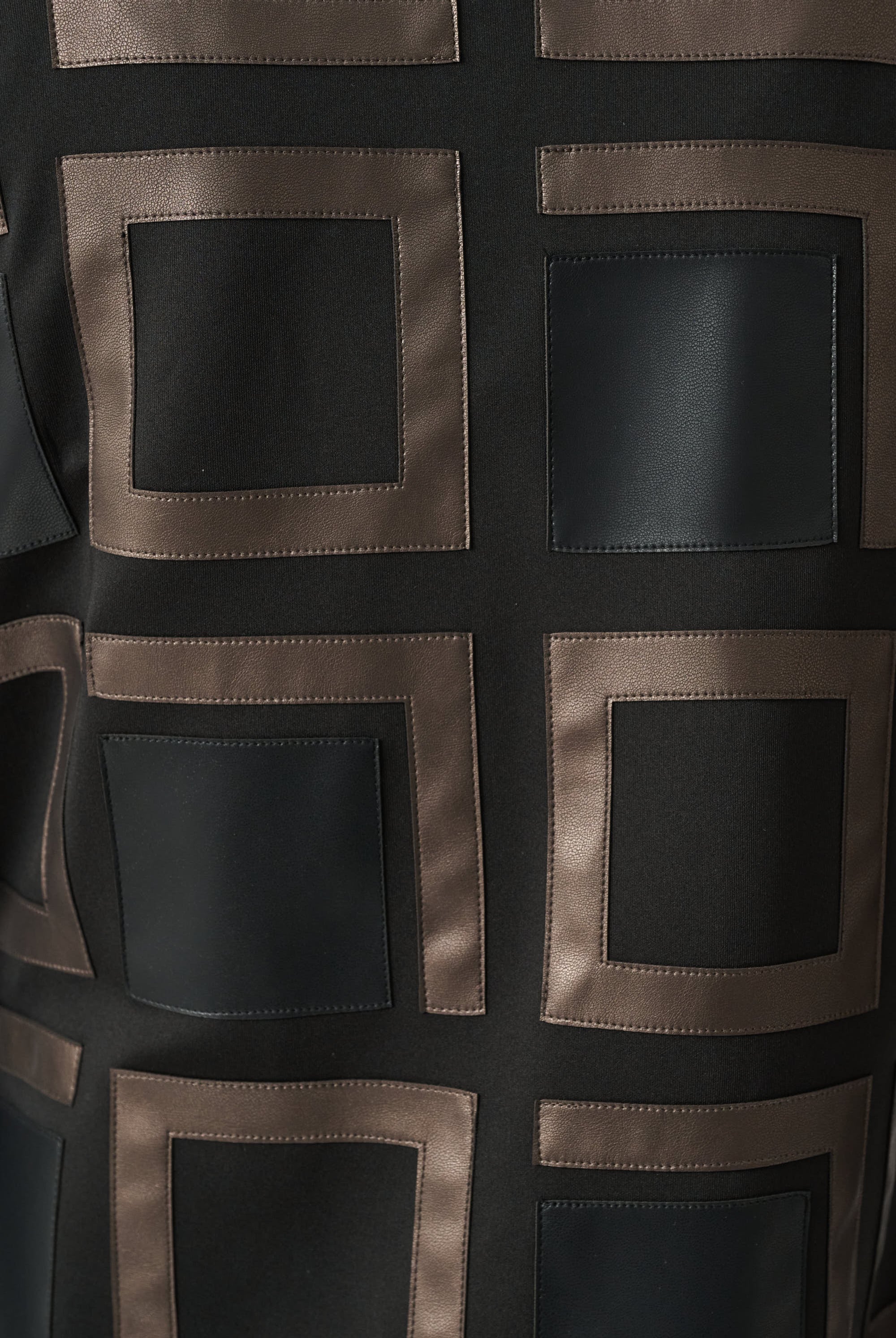 Leatherette and Scuba Collarless Two-Tone Jacket