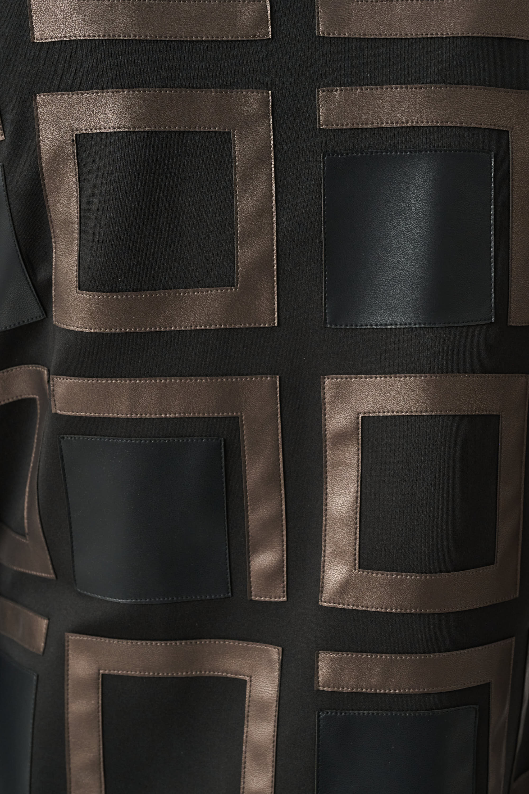 Leatherette and Scuba Collarless Two-Tone Jacket