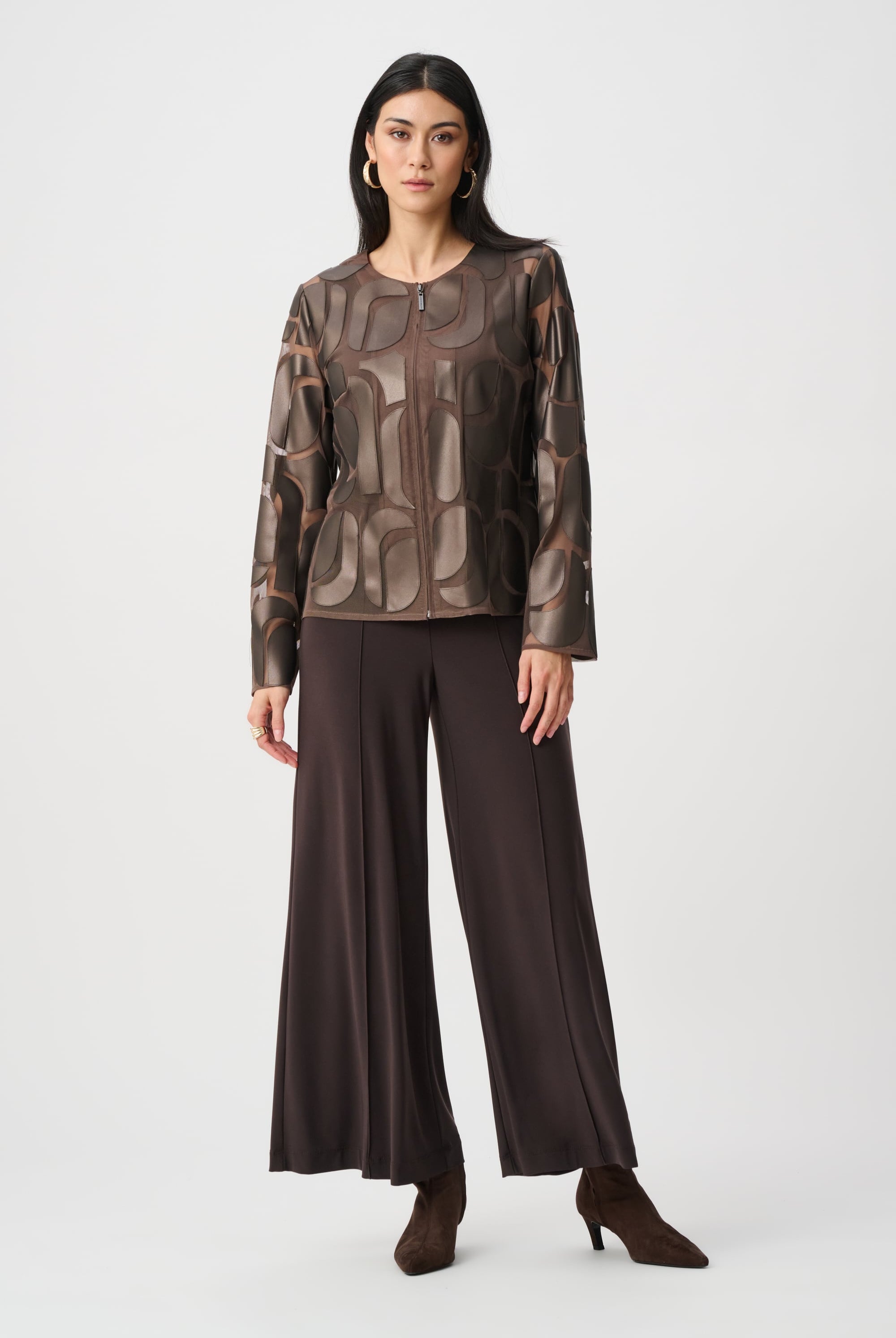Leatherette And Mesh Embroidered Jacket