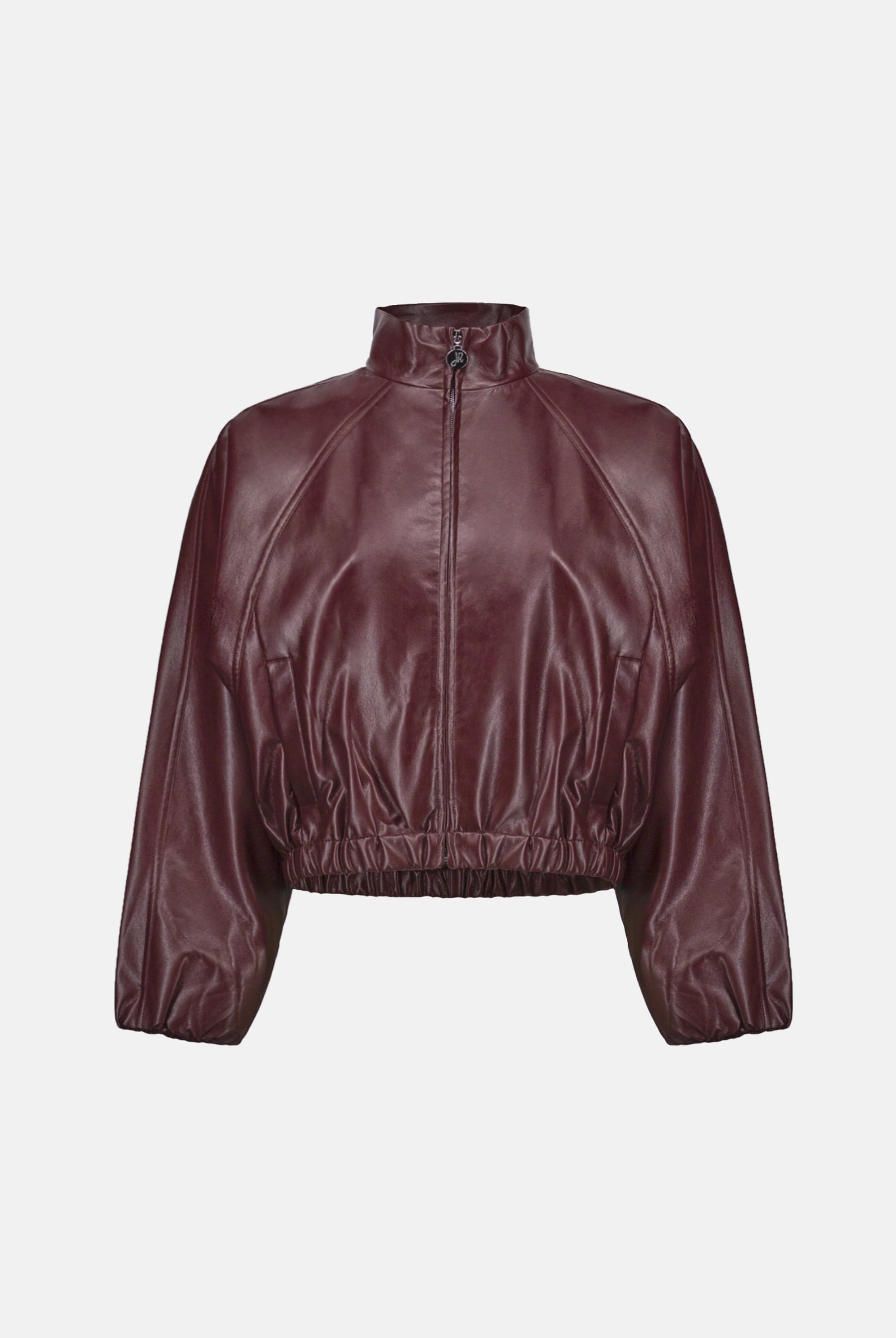 Leatherette Mock-Neck Bomber Jacket