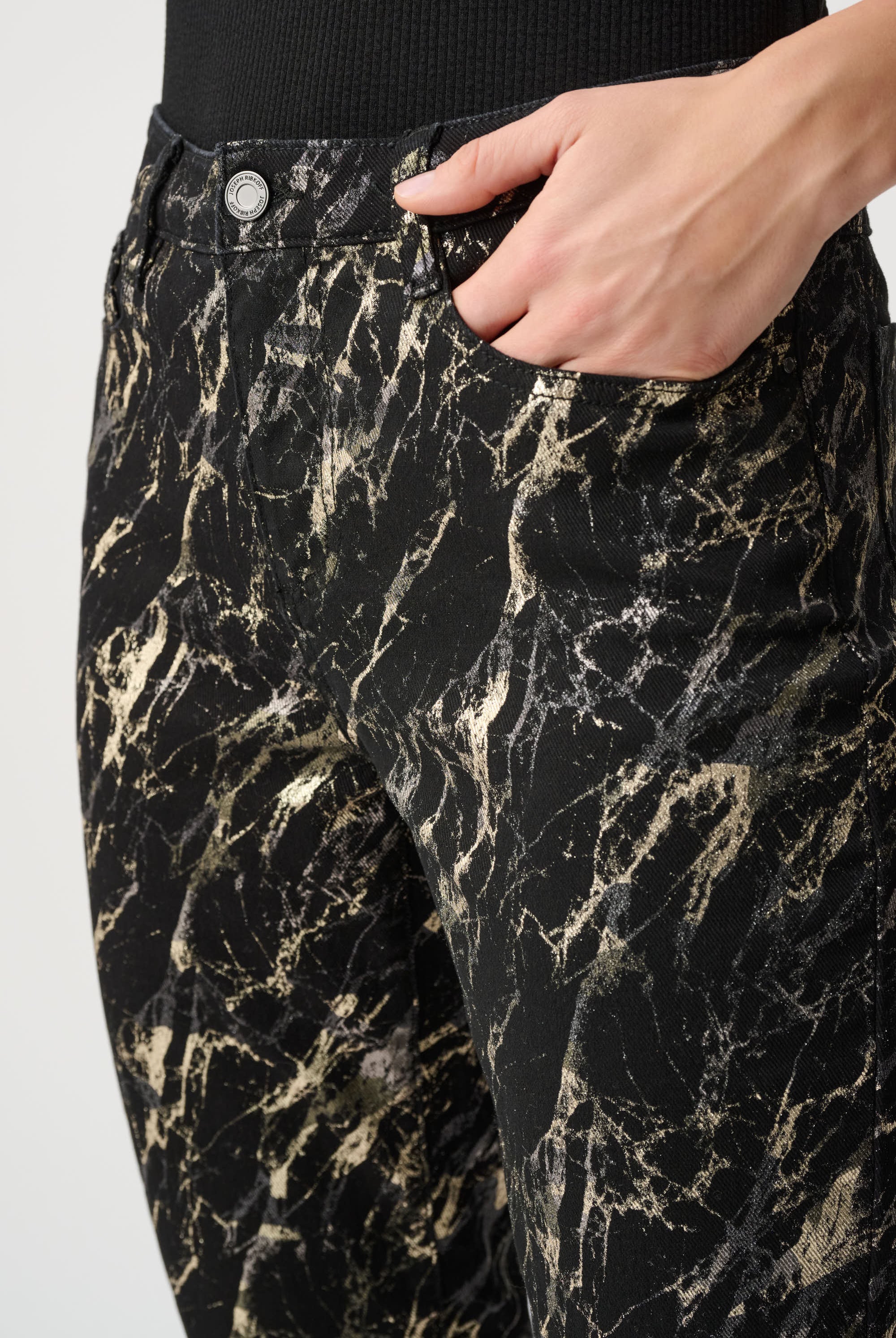 Stretch Denim Abstract Print Straight Leg Classic Jeans