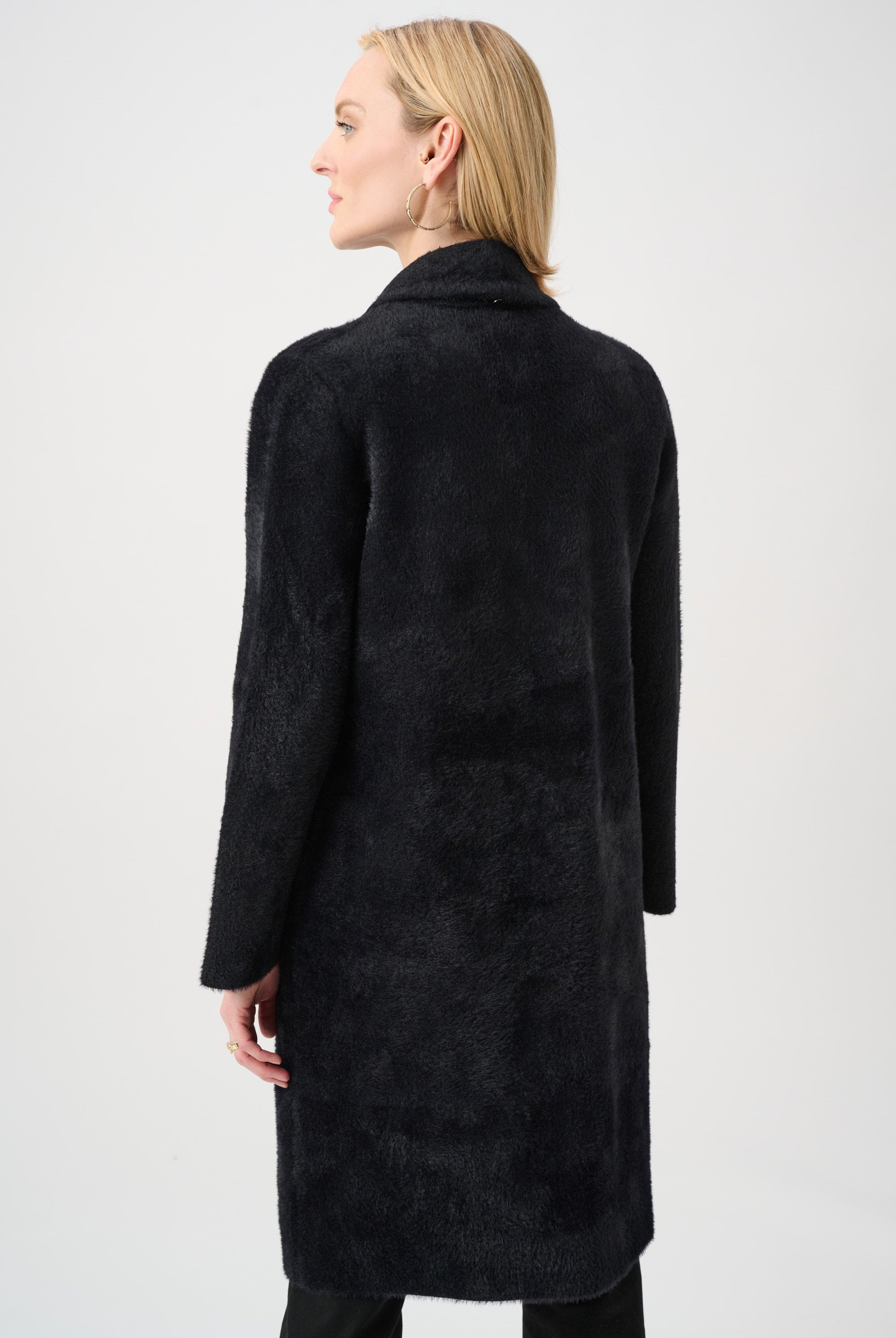 Feather Yarn Knit Coat With Detachable Faux Fur Collar