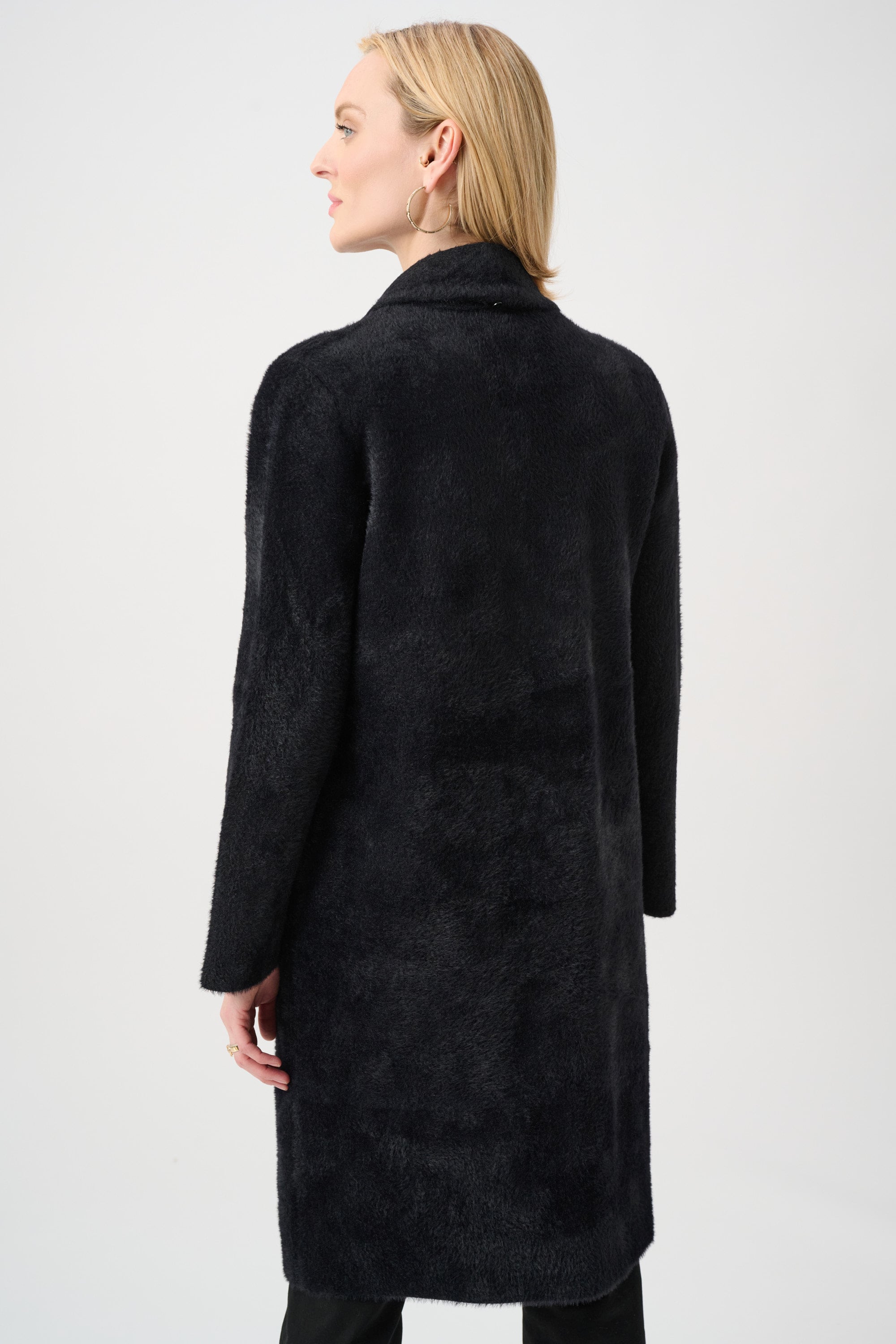 Feather Yarn Knit Coat With Detachable Faux Fur Collar