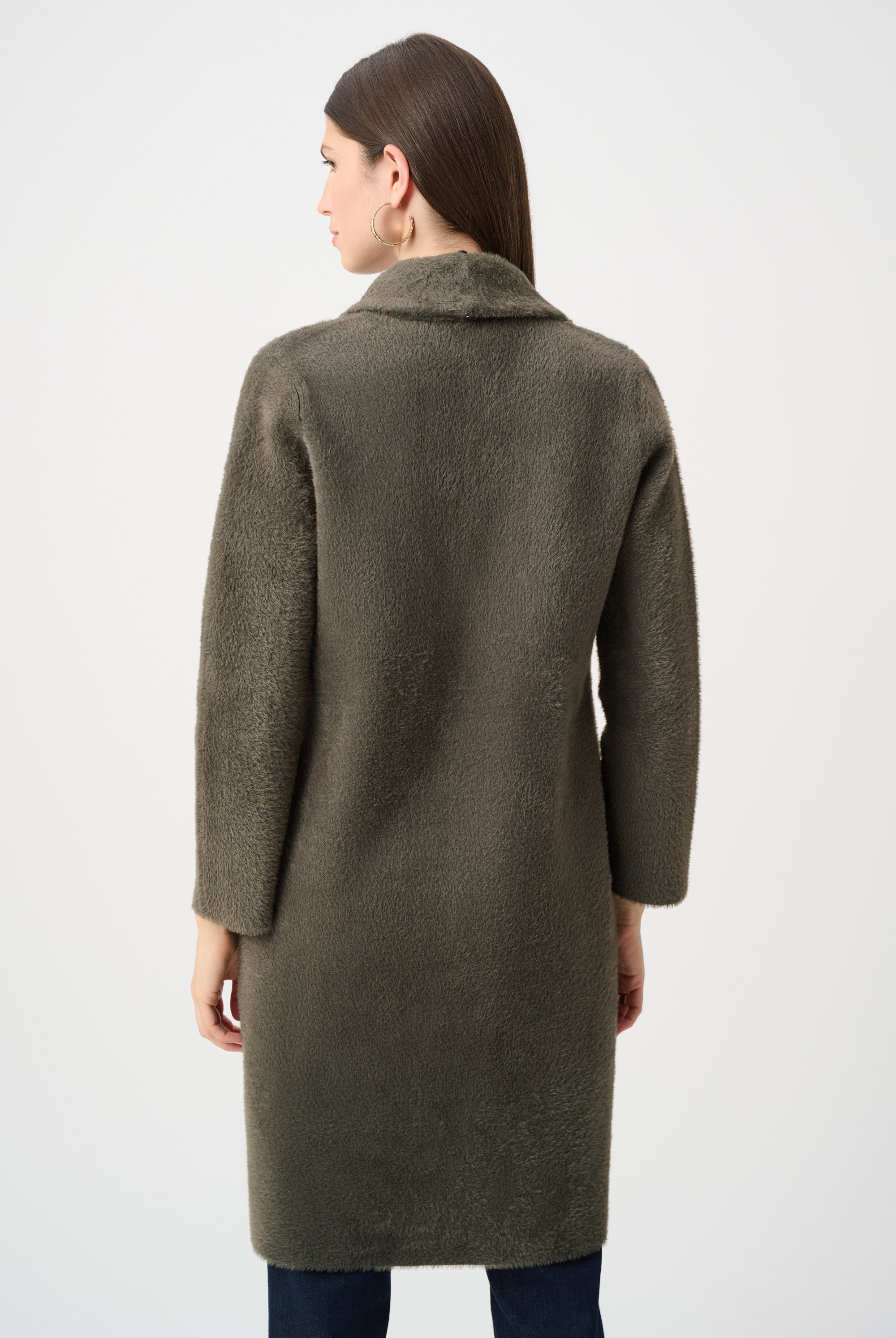 Feather Yarn Knit Coat With Detachable Faux Fur Collar