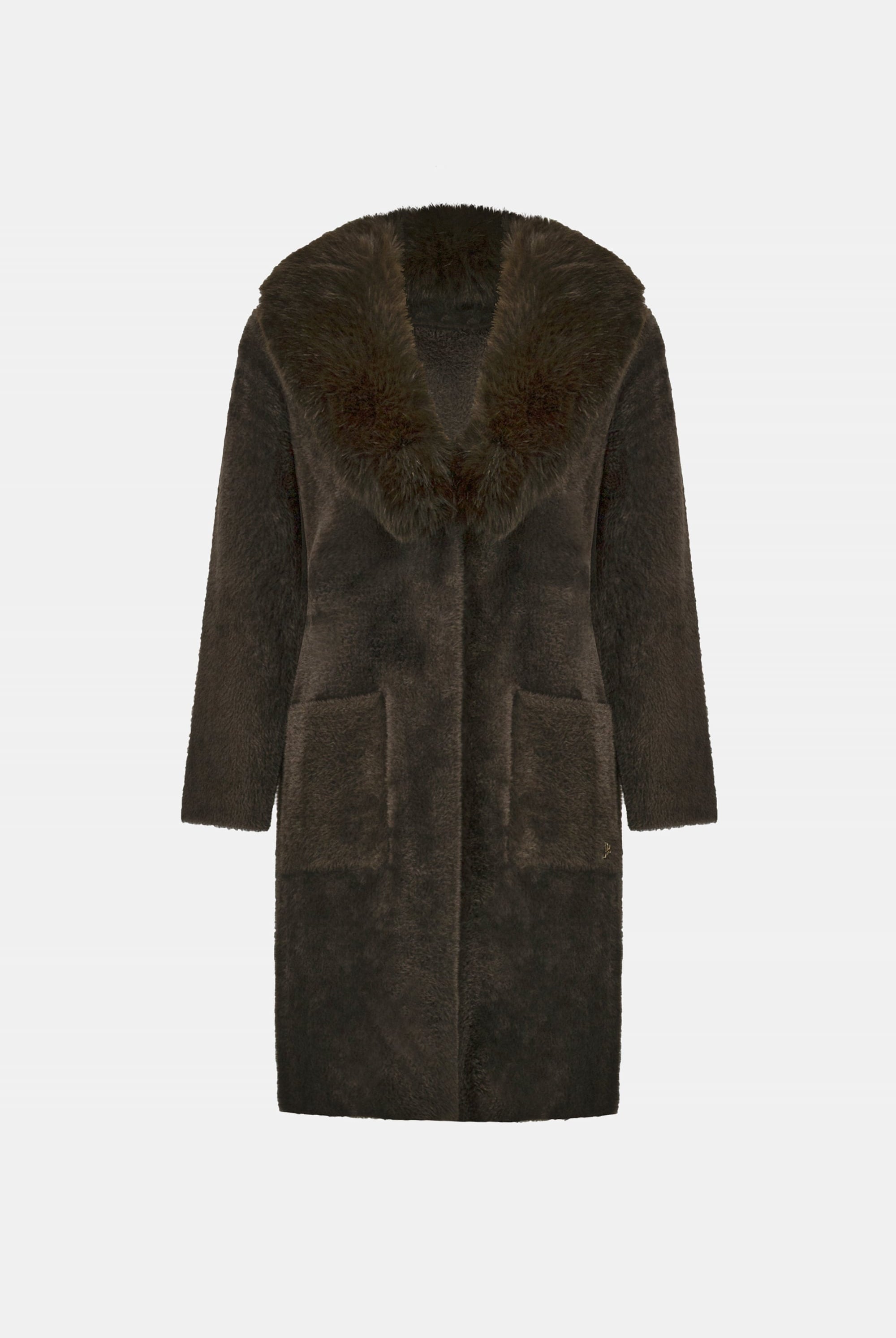 Feather Yarn Knit Coat With Detachable Faux Fur Collar