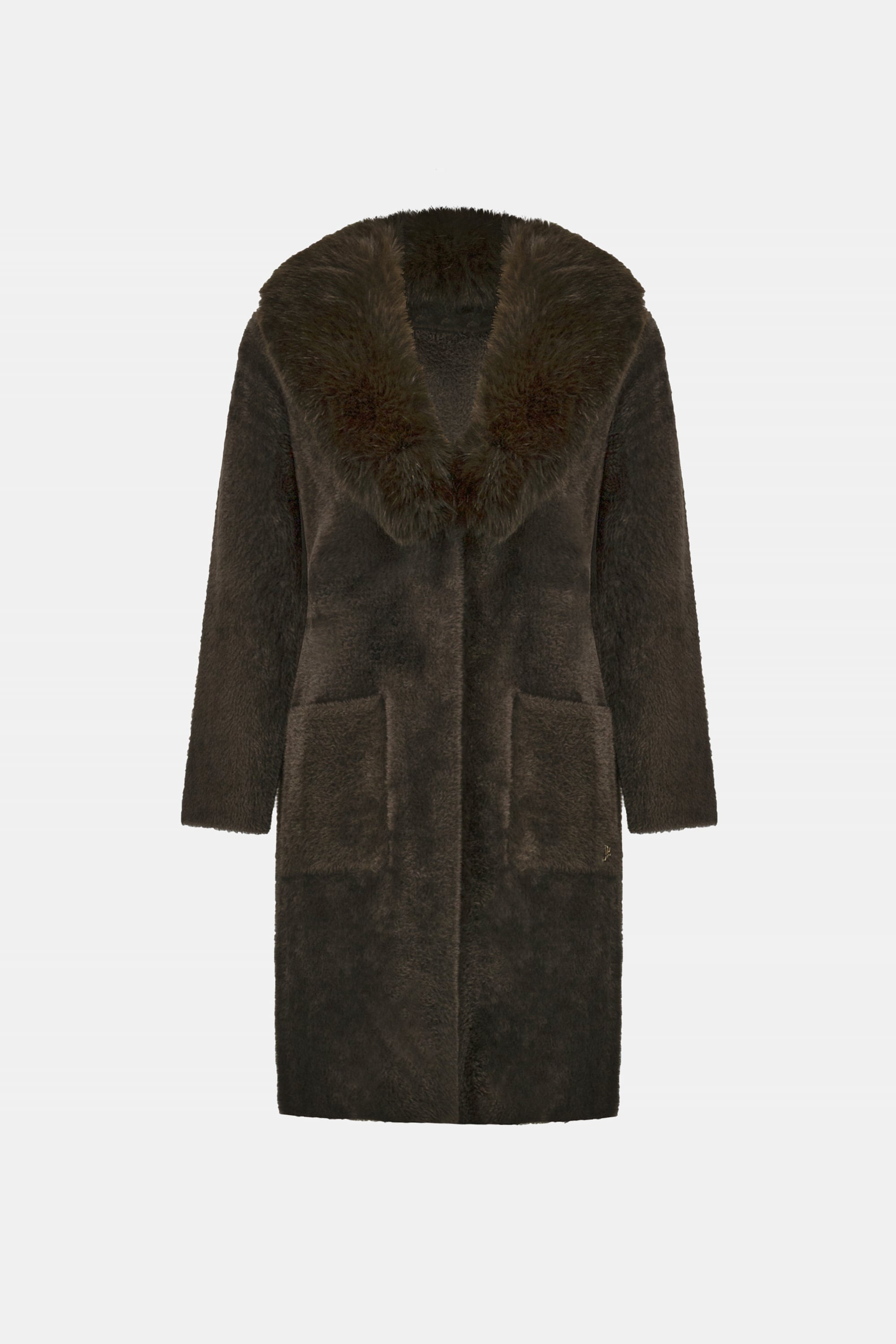 Feather Yarn Knit Coat With Detachable Faux Fur Collar