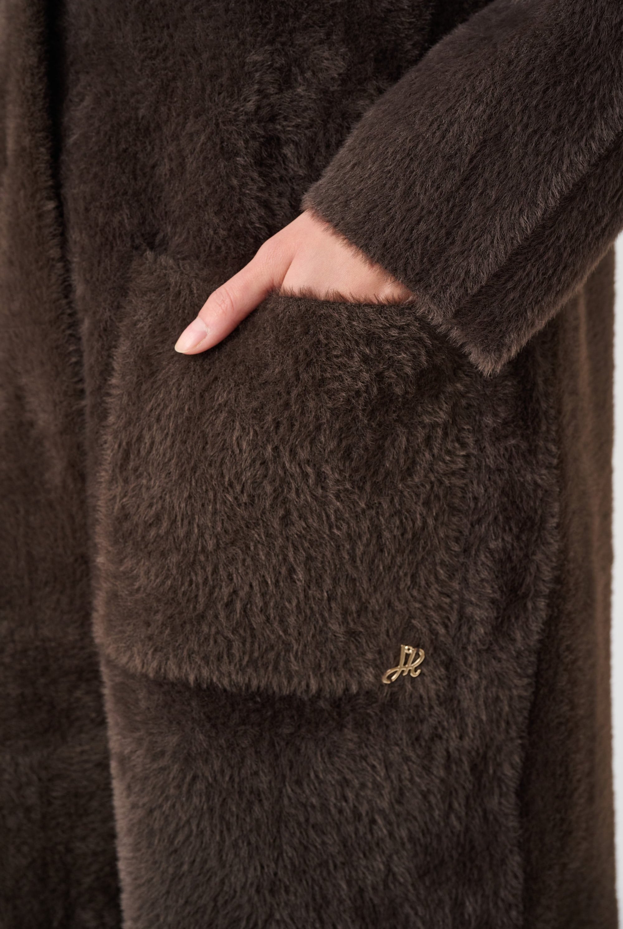 Feather Yarn Knit Coat With Detachable Faux Fur Collar