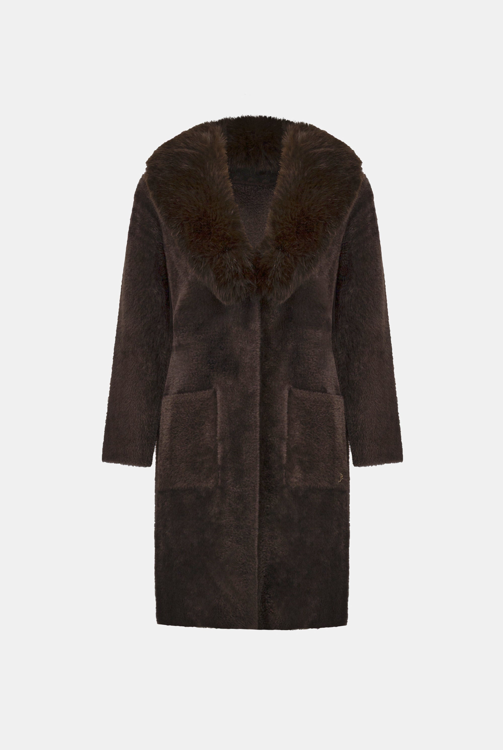 Feather Yarn Knit Coat With Detachable Faux Fur Collar