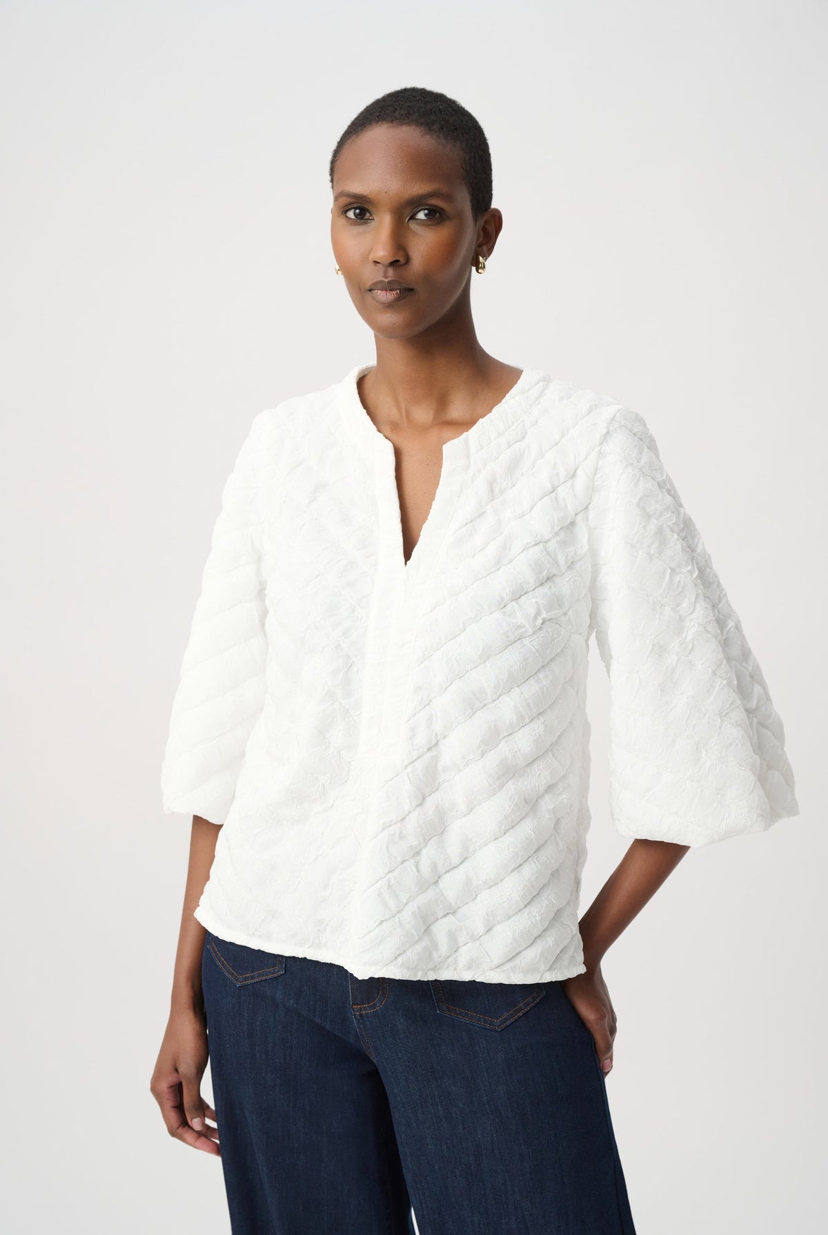 Joseph Ribkoff Textured Puff Sleeve V-Neck Top-264020, view 7