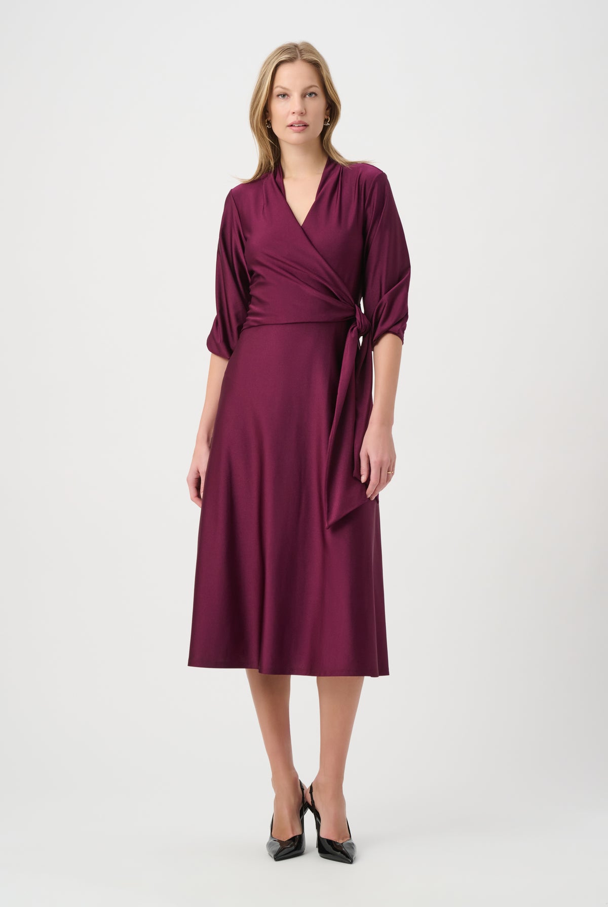 Joseph Ribkoff Knit Satin Flowy Wrap Dress-264070, view 2