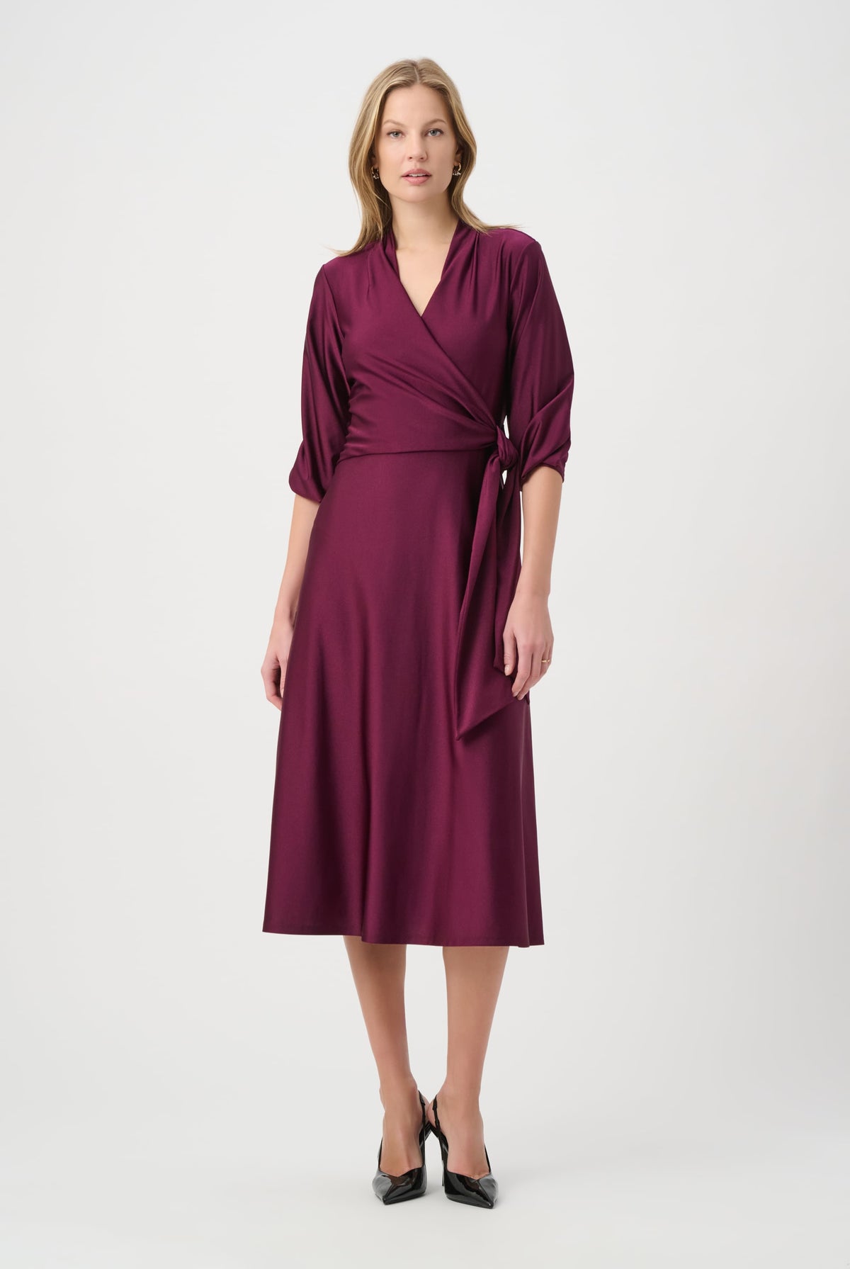 Joseph Ribkoff Knit Satin Flowy Wrap Dress-264070, view 7