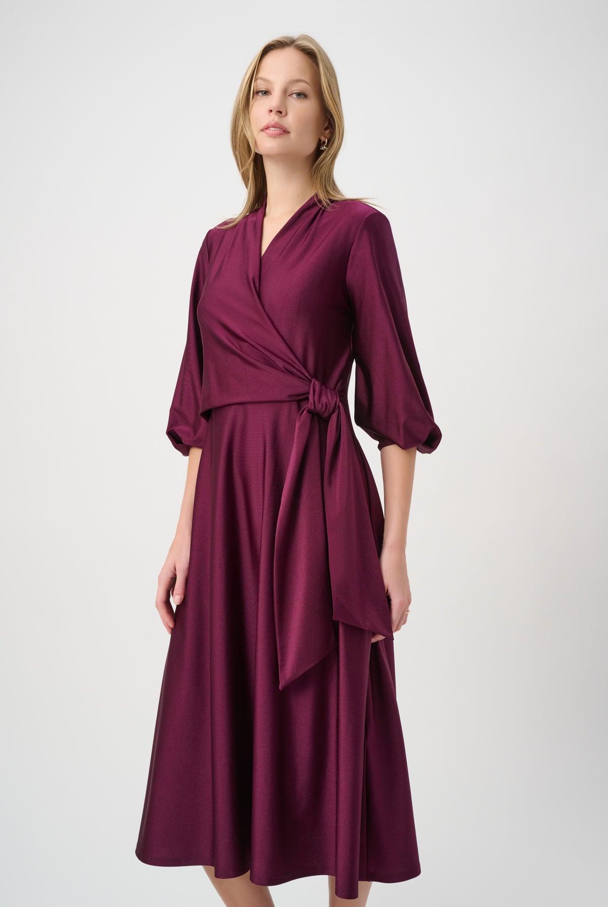 Joseph Ribkoff Knit Satin Flowy Wrap Dress-264070, view 3