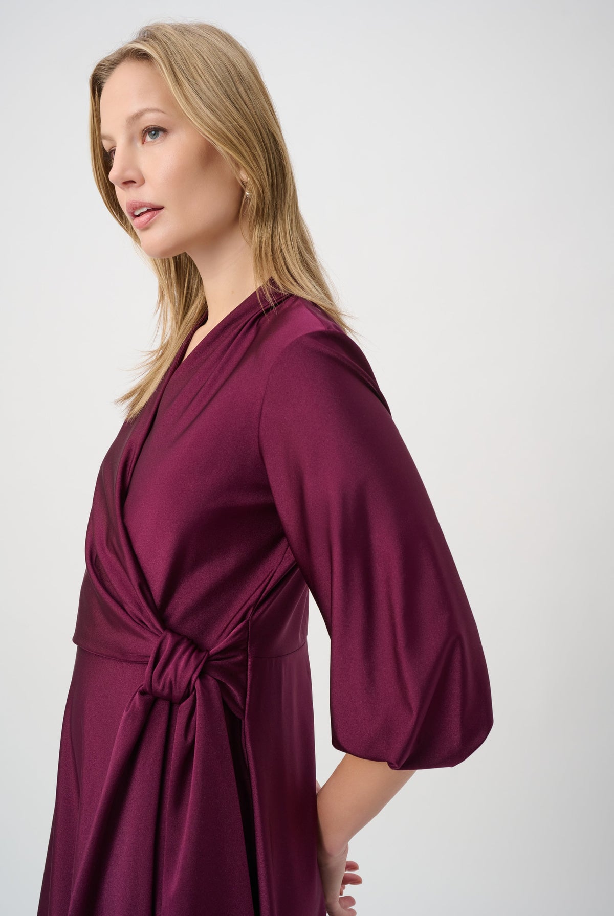 Joseph Ribkoff Knit Satin Flowy Wrap Dress-264070, view 4