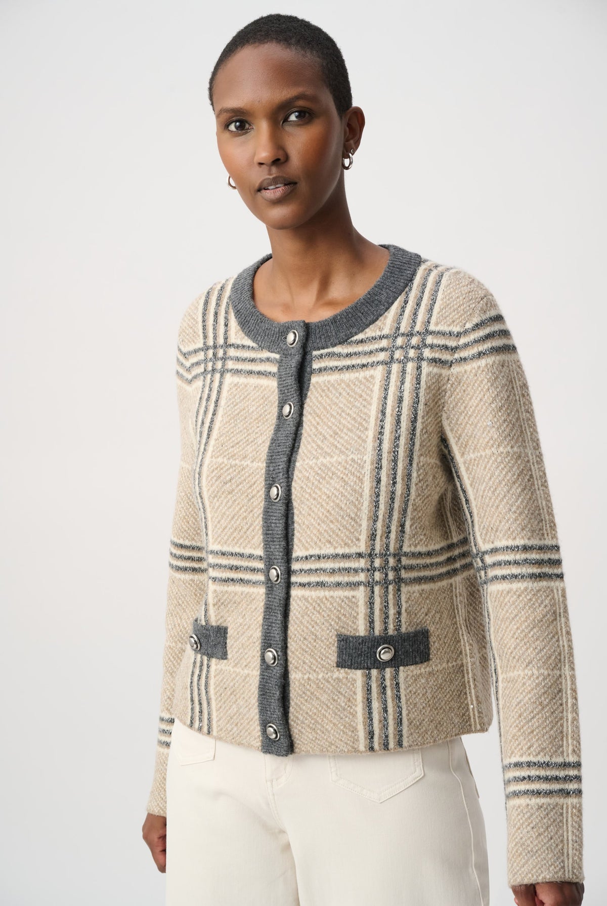 Joseph Ribkoff Plaid Straight-Fit Cardigan-264909