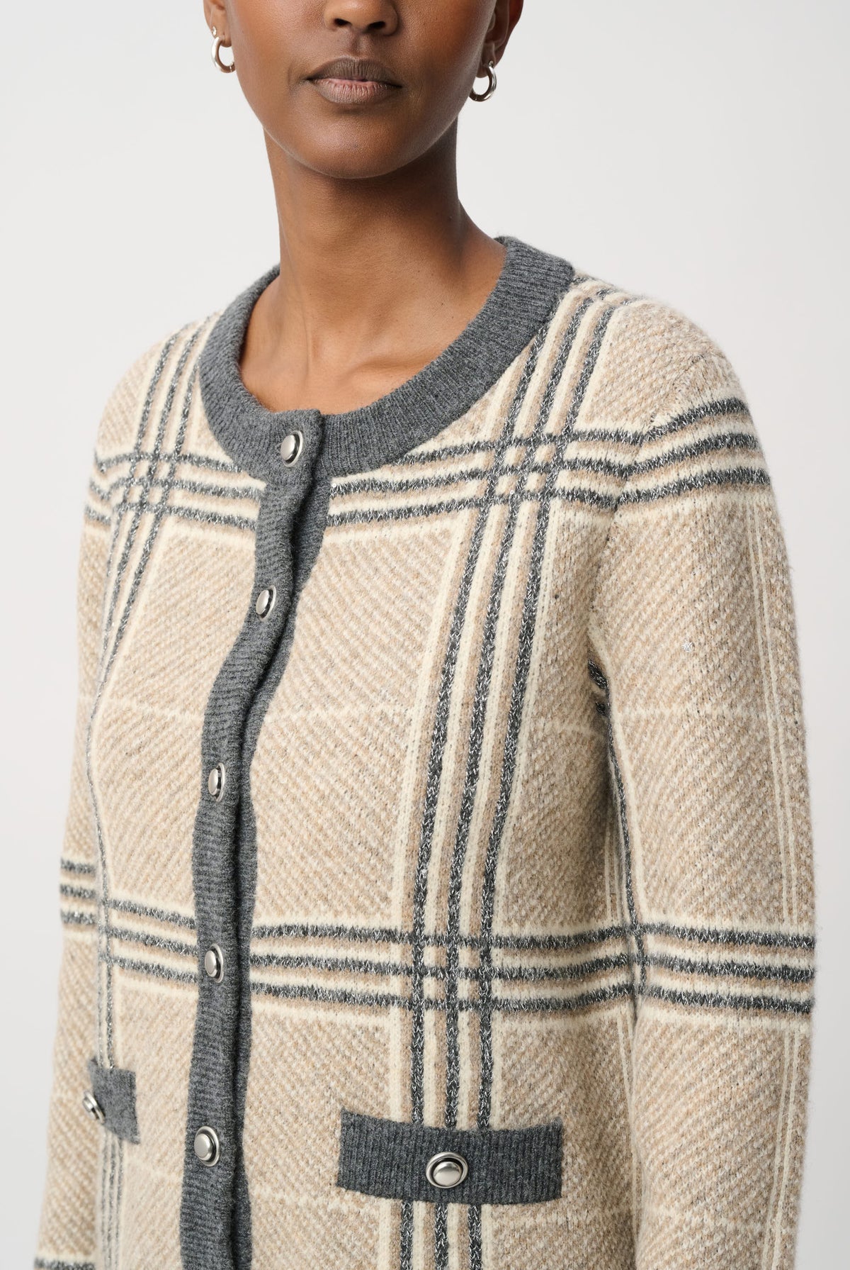 Joseph Ribkoff Plaid Straight-Fit Cardigan-264909, view 2