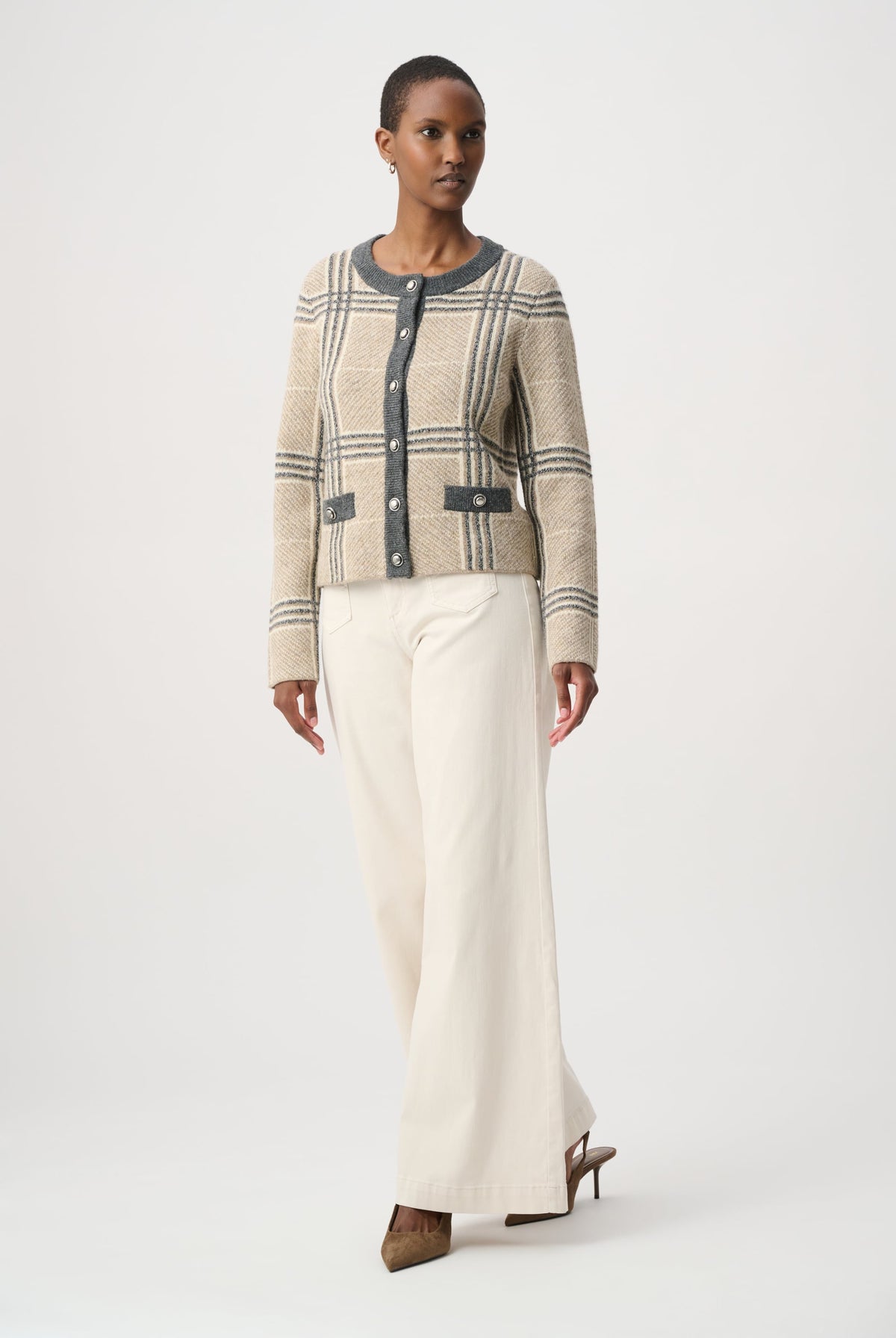 Joseph Ribkoff Plaid Straight-Fit Cardigan-264909, view 3