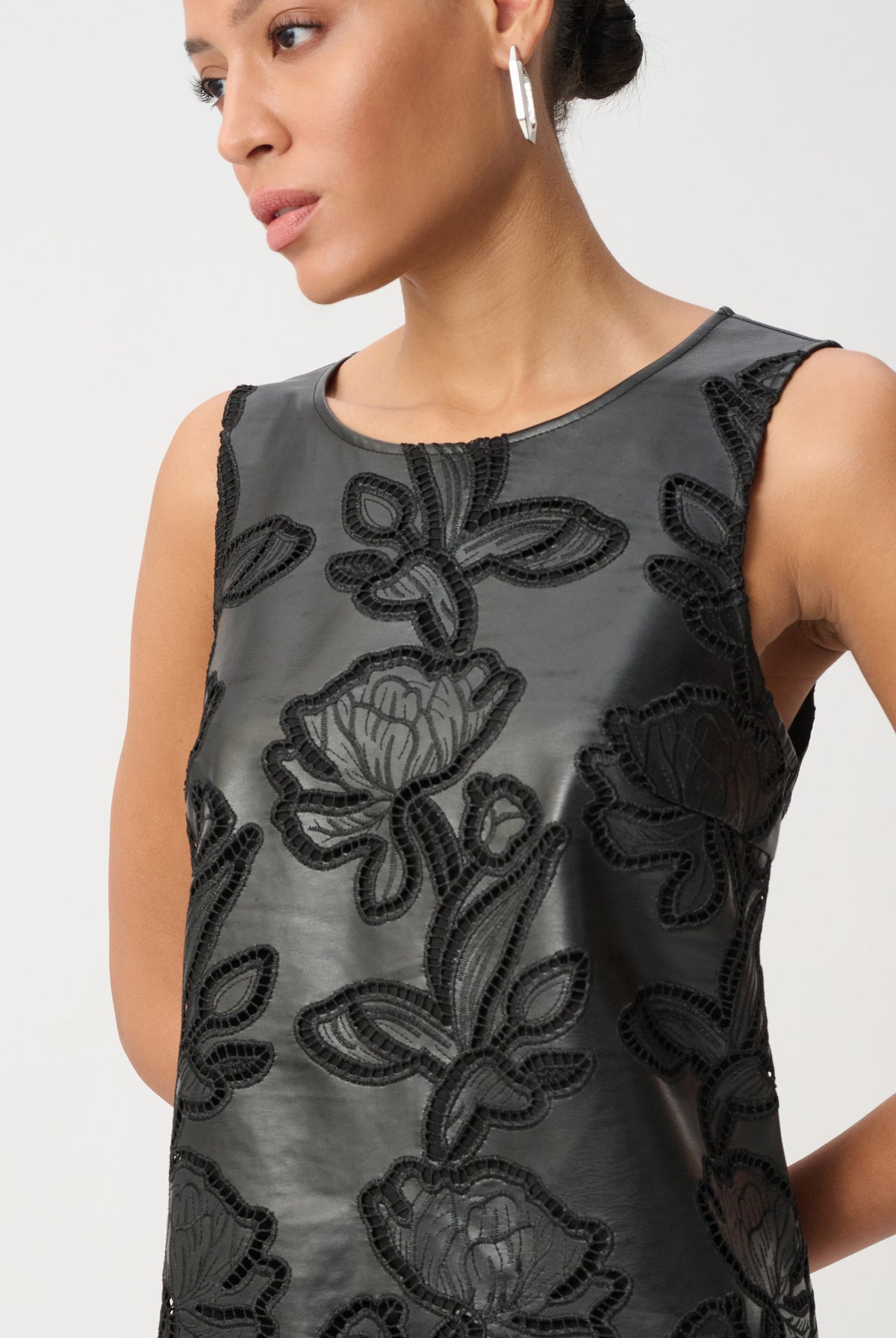 Joseph Ribkoff Faux Leather Embroidered Dress-264940, view 2