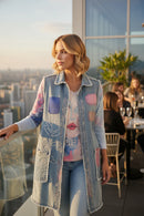 Frank Lyman Patch Denim Sleeveless Long Vest- 266599