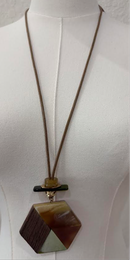 Geometric Earth-Tone Pendant Necklace-F9965