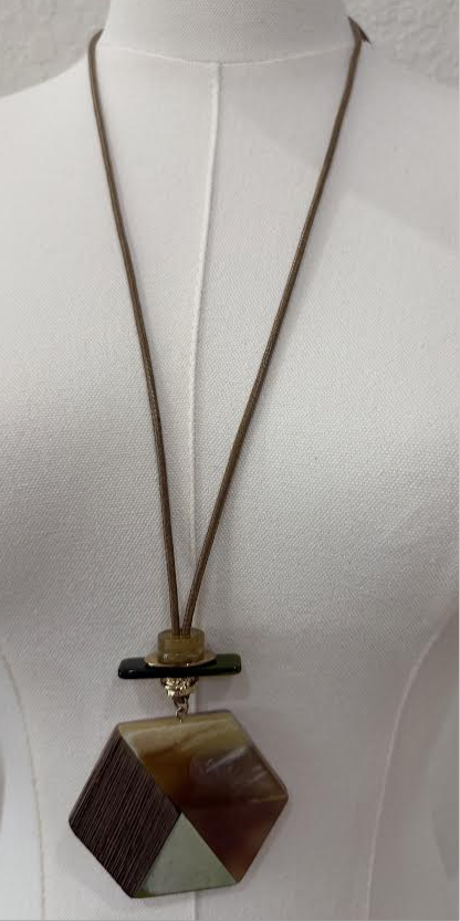 Geometric Earth-Tone Pendant Necklace-F9965